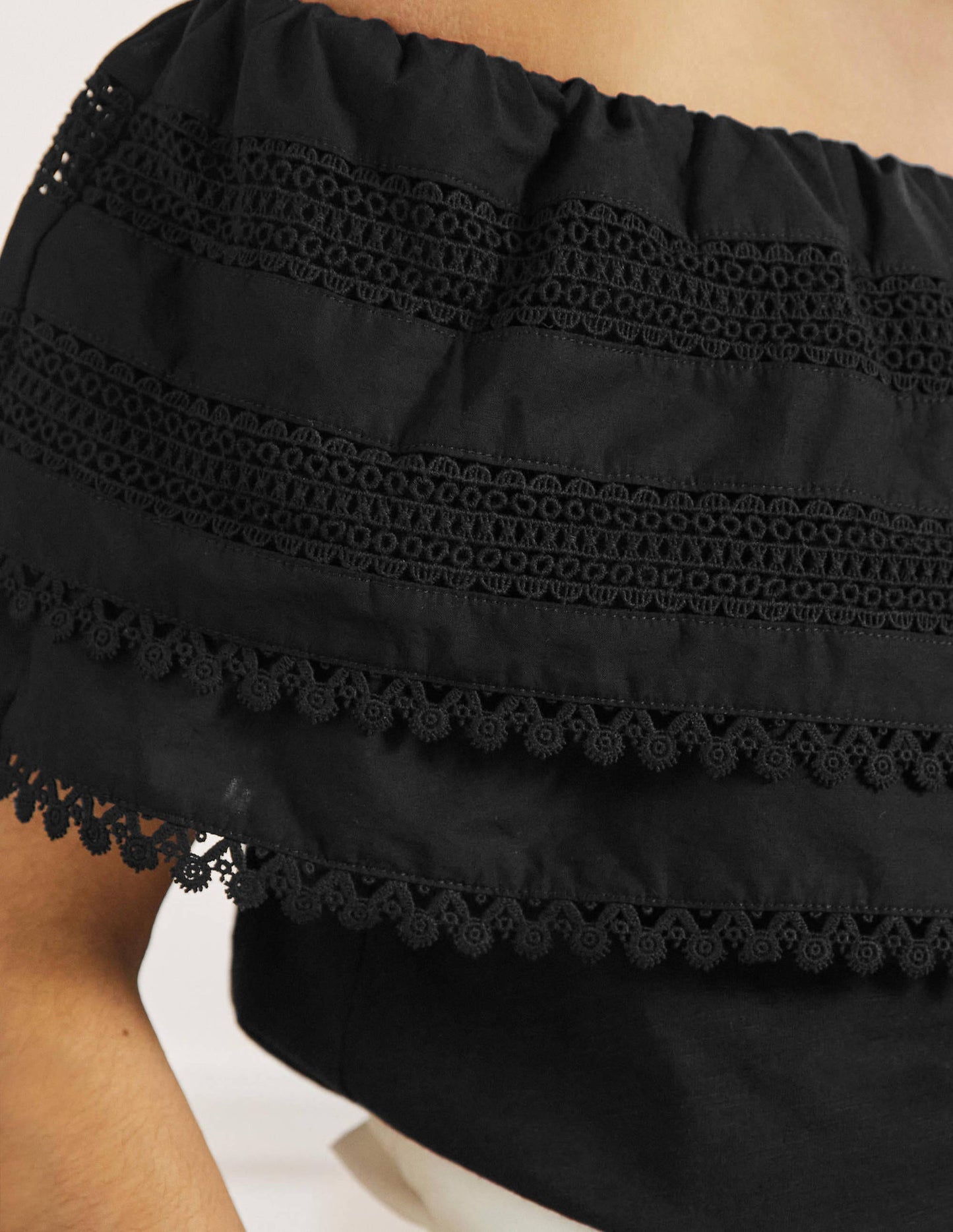 Bardot-Oberteil mit Rüschen-Schwarz