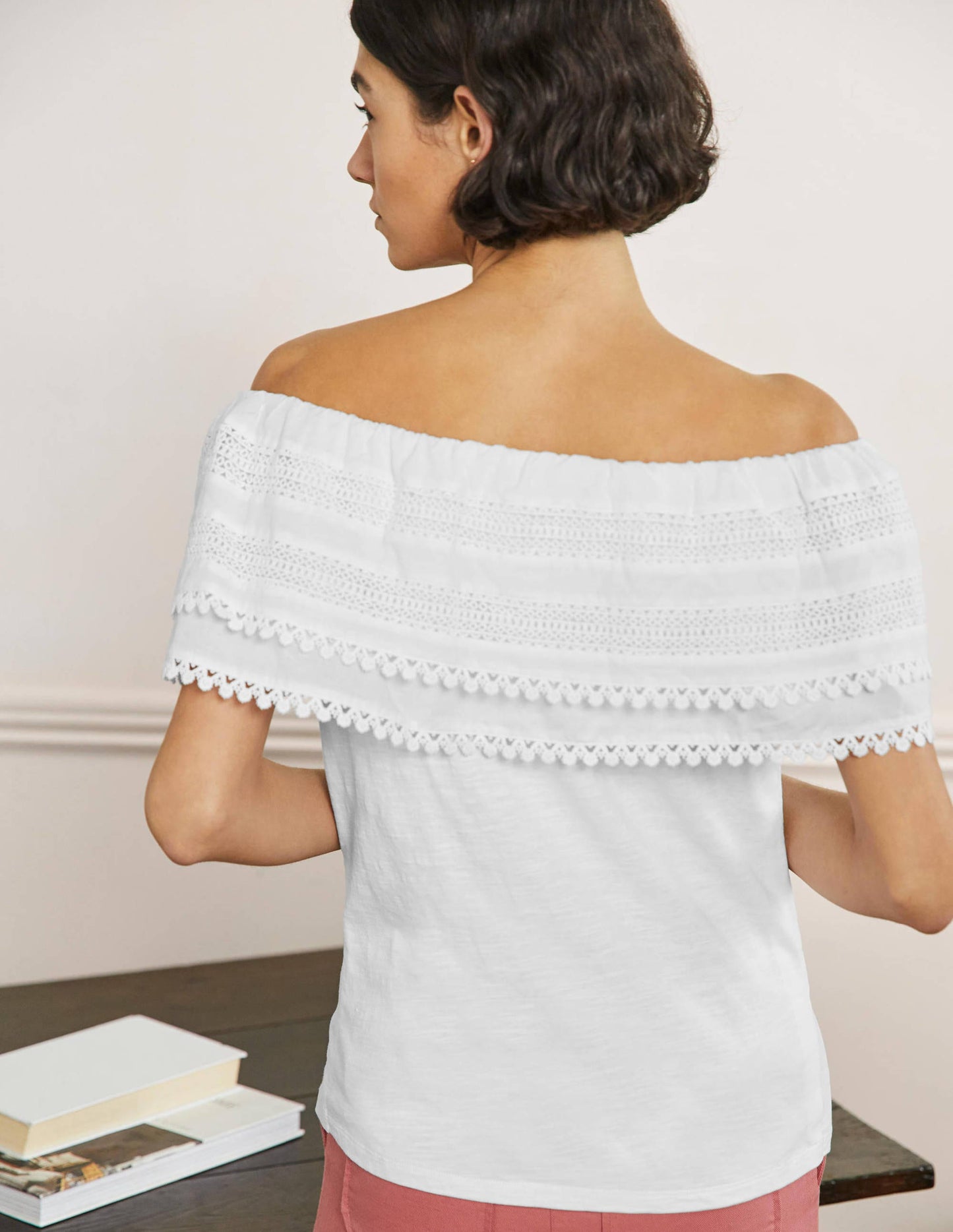 Bardot Woven Mix Detail Top-White