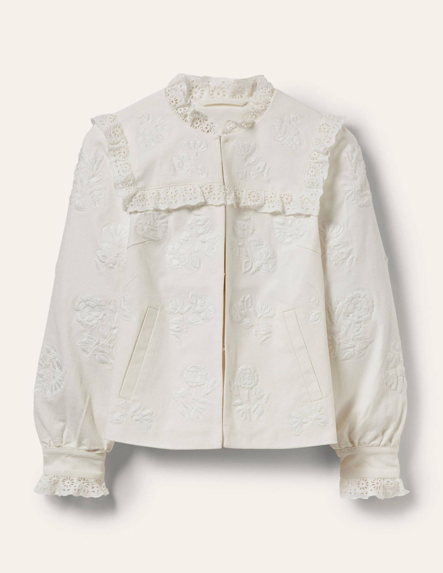 Cotton Broderie Jacket-Ivory