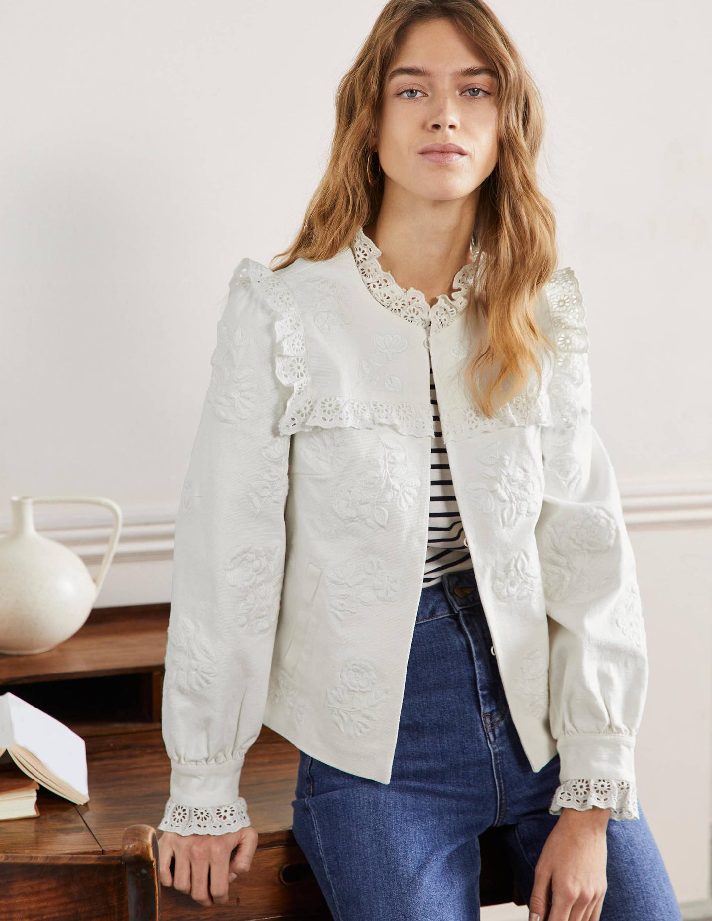 Cotton Broderie Jacket-Ivory