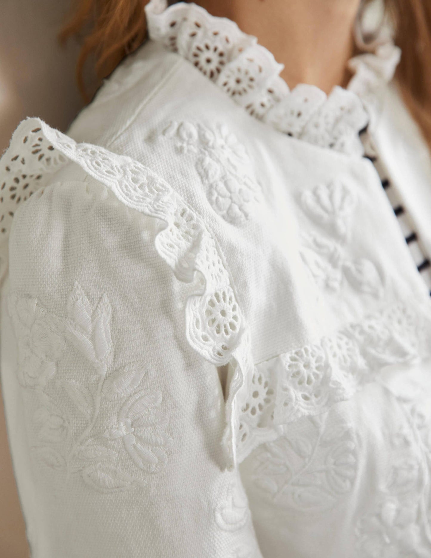 Cotton Broderie Jacket-Ivory