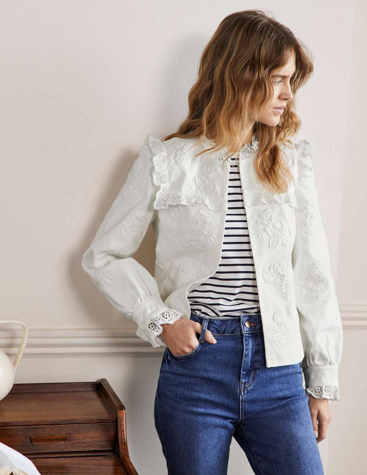 Cotton Broderie Jacket-Ivory