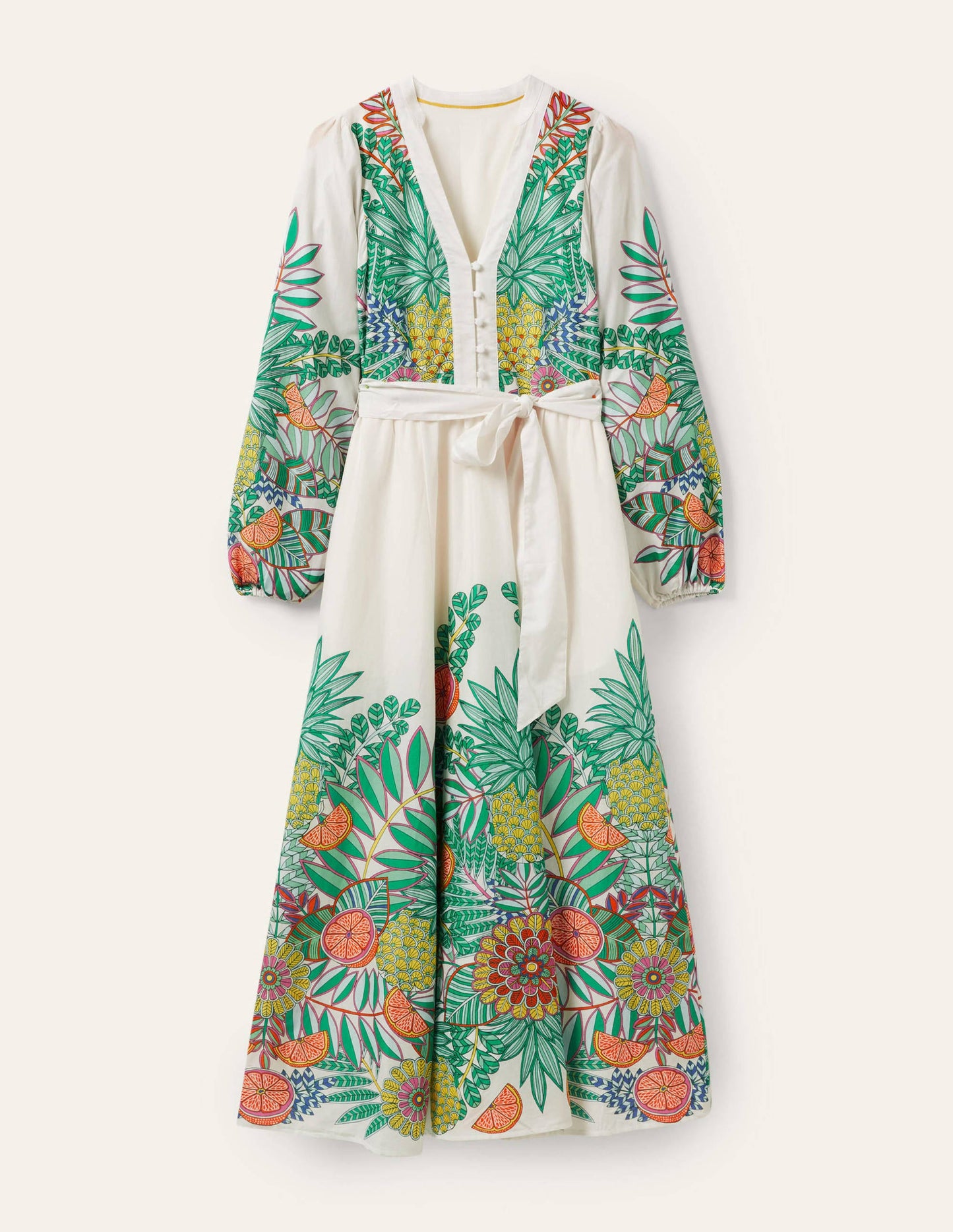 Notch Neck Cotton Maxi Dress-Ivory Pineapple