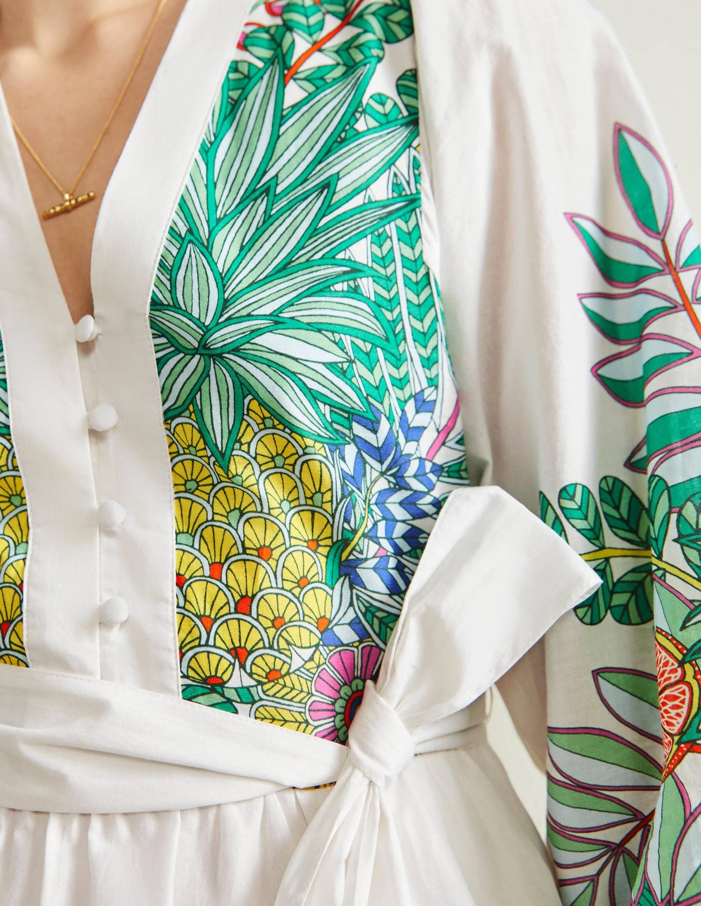Notch Neck Cotton Maxi Dress-Ivory Pineapple