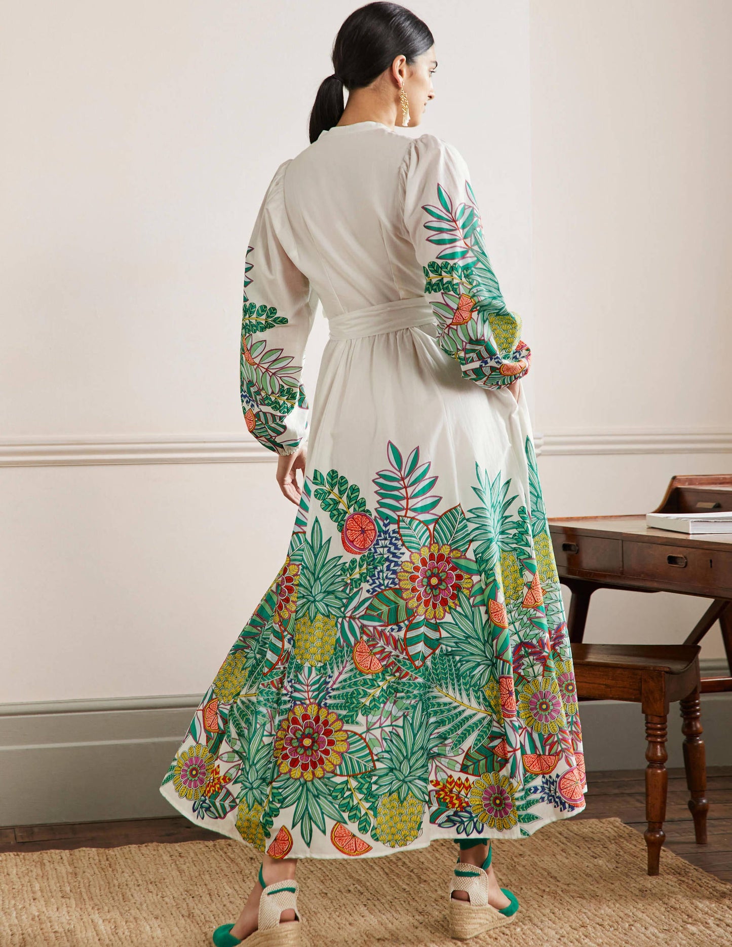 Notch Neck Cotton Maxi Dress-Ivory Pineapple