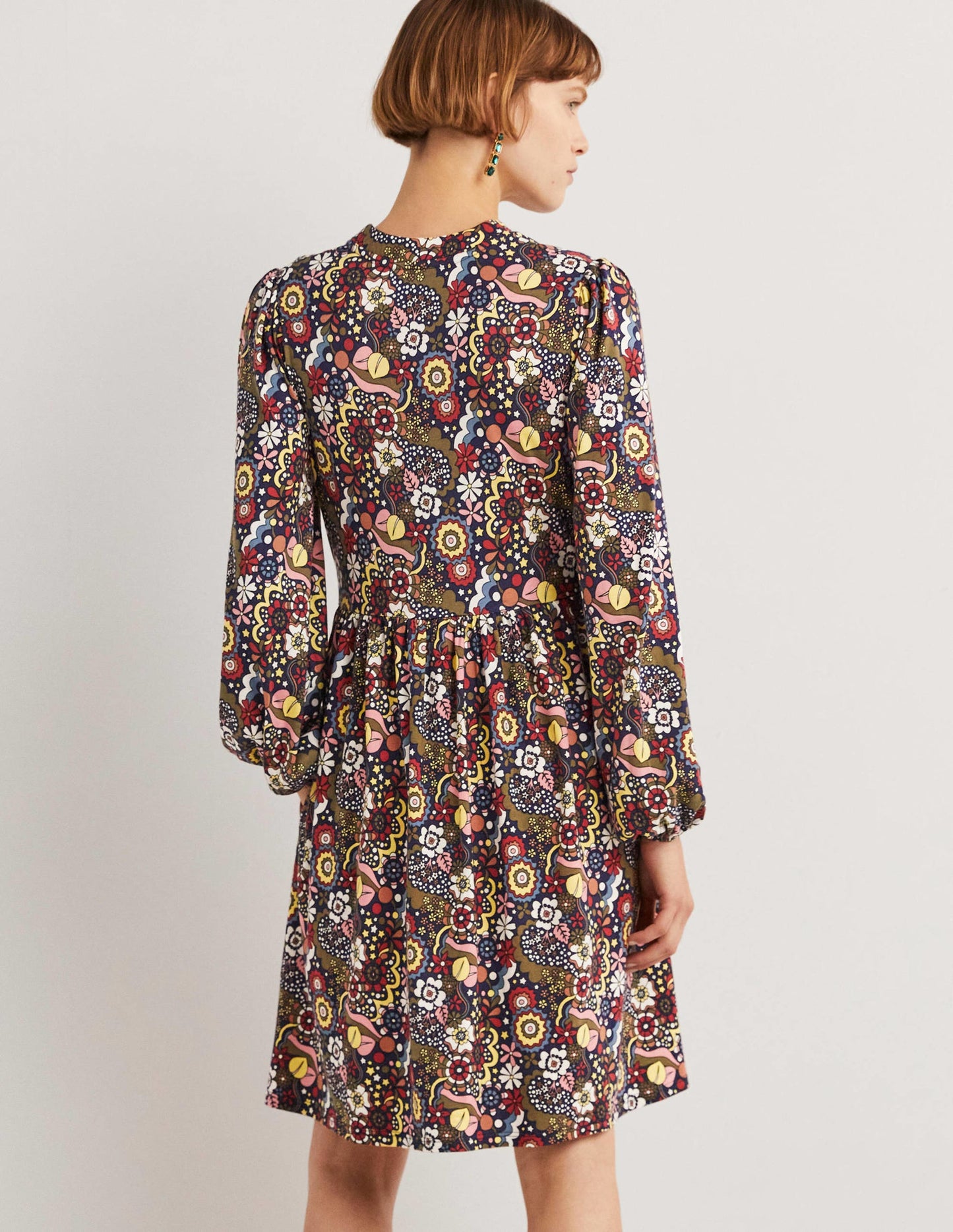 Jerseykleid mit durchgängiger Knopfleiste-Bunt, Paradieswirbelmuster