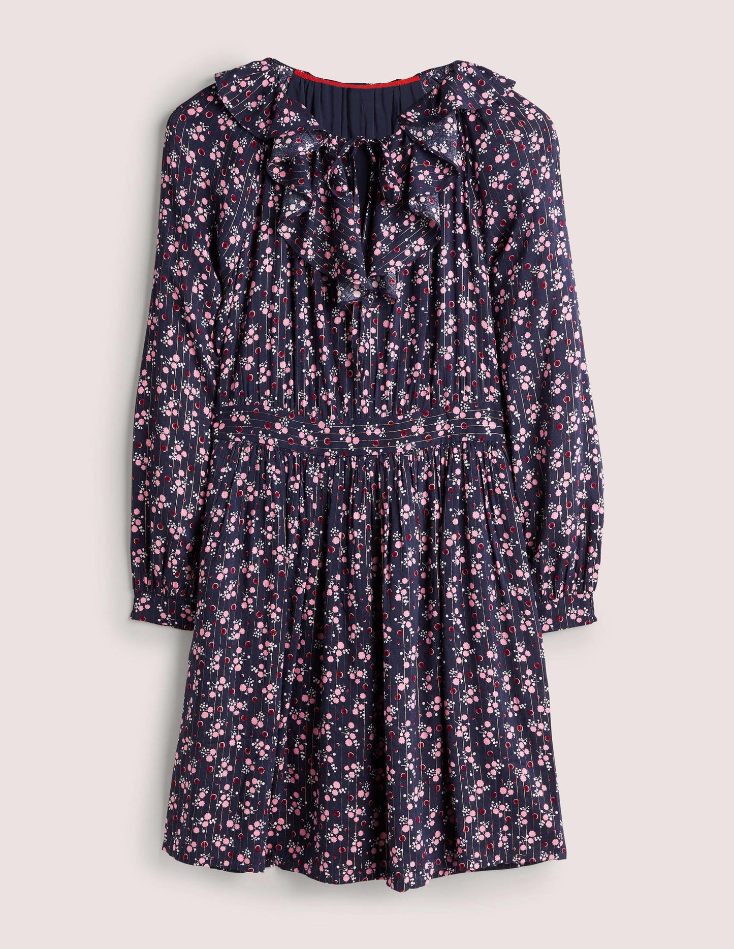 Metallisches Kleid mit Rüschen-Navy, Beerenzweig