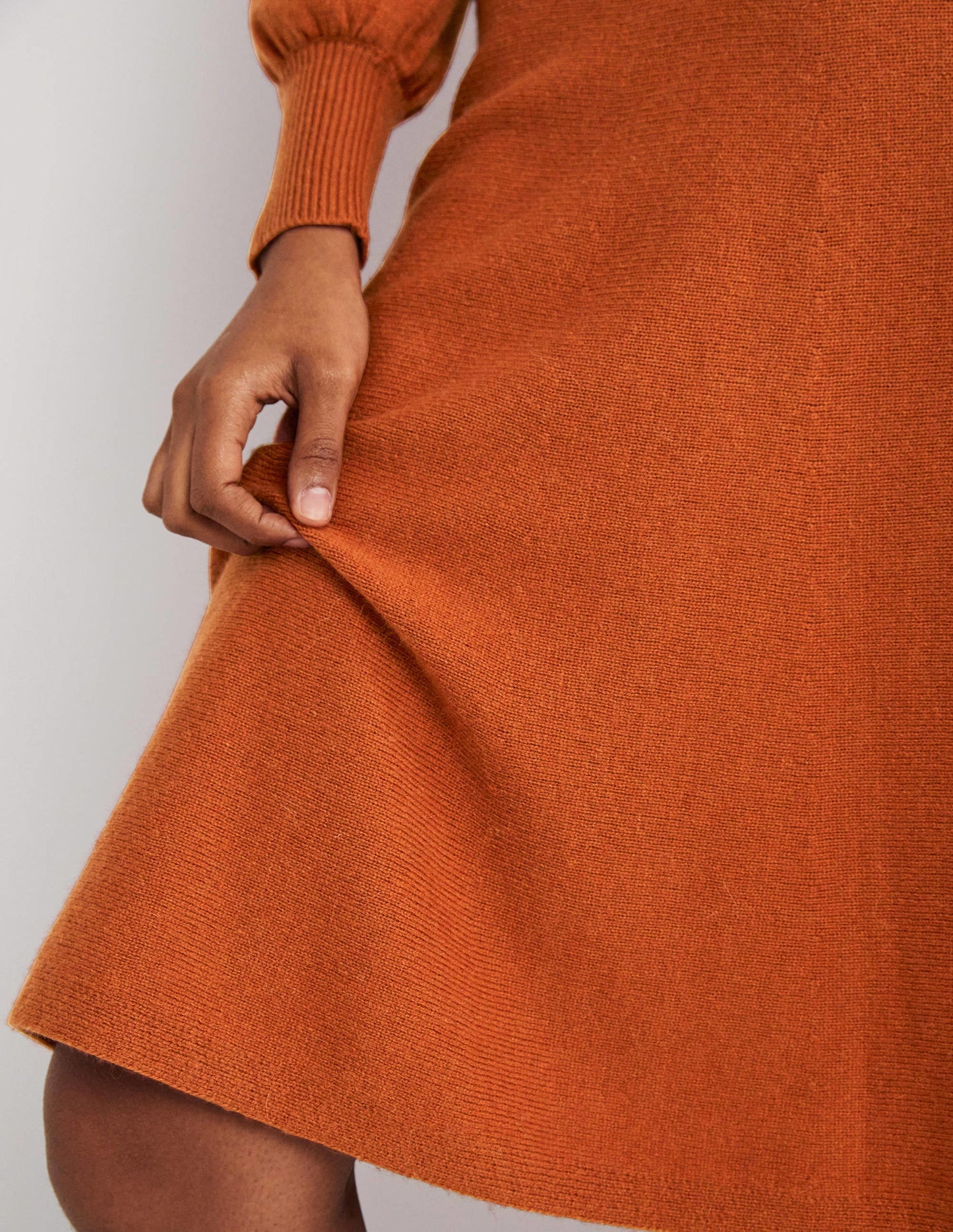 Strickkleid mit eckigem Ausschnitt-Kupferrot