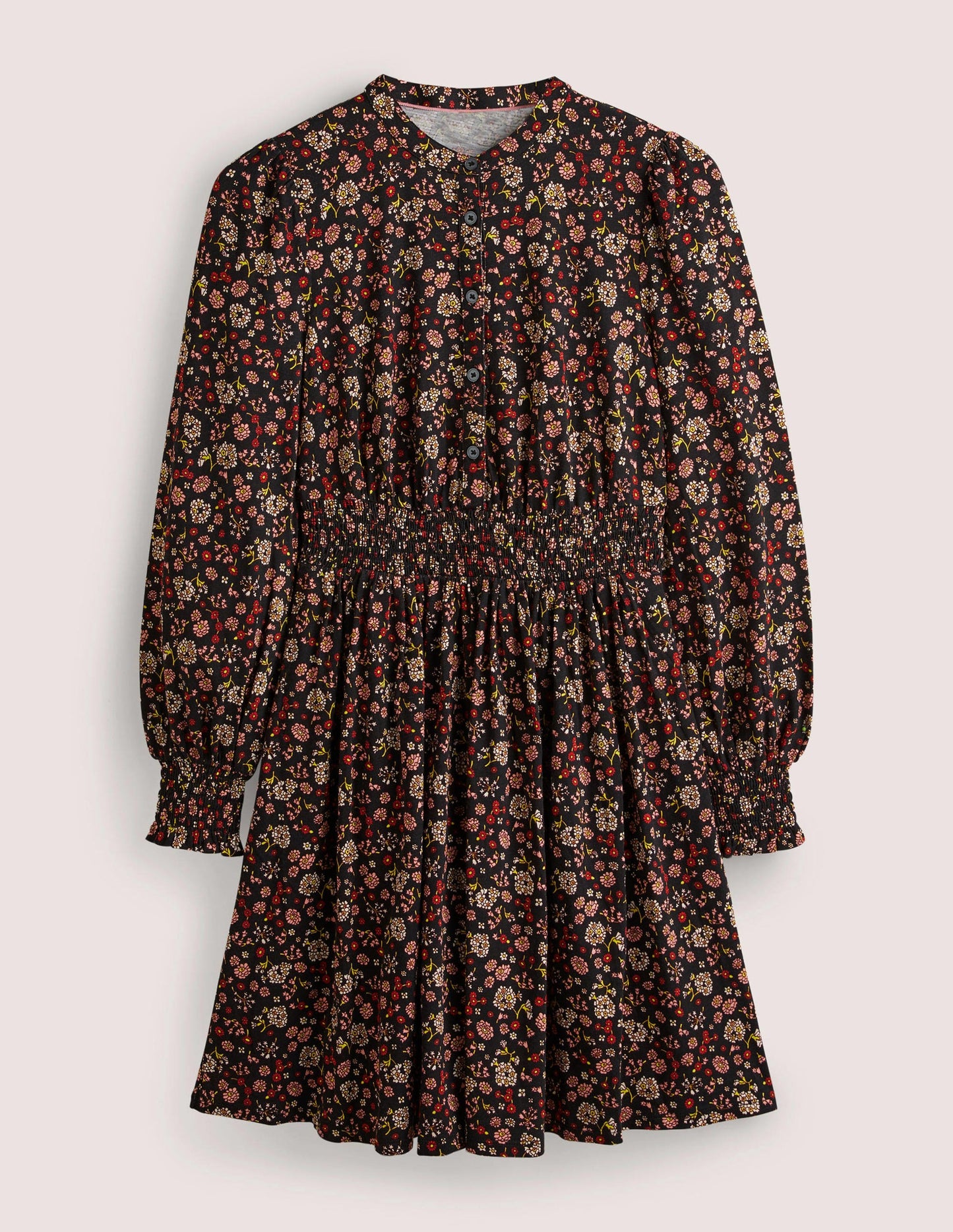 Jerseyhemdblusenkleid mit Smokdetail-Raketenrot, Kleines Blumenmuster