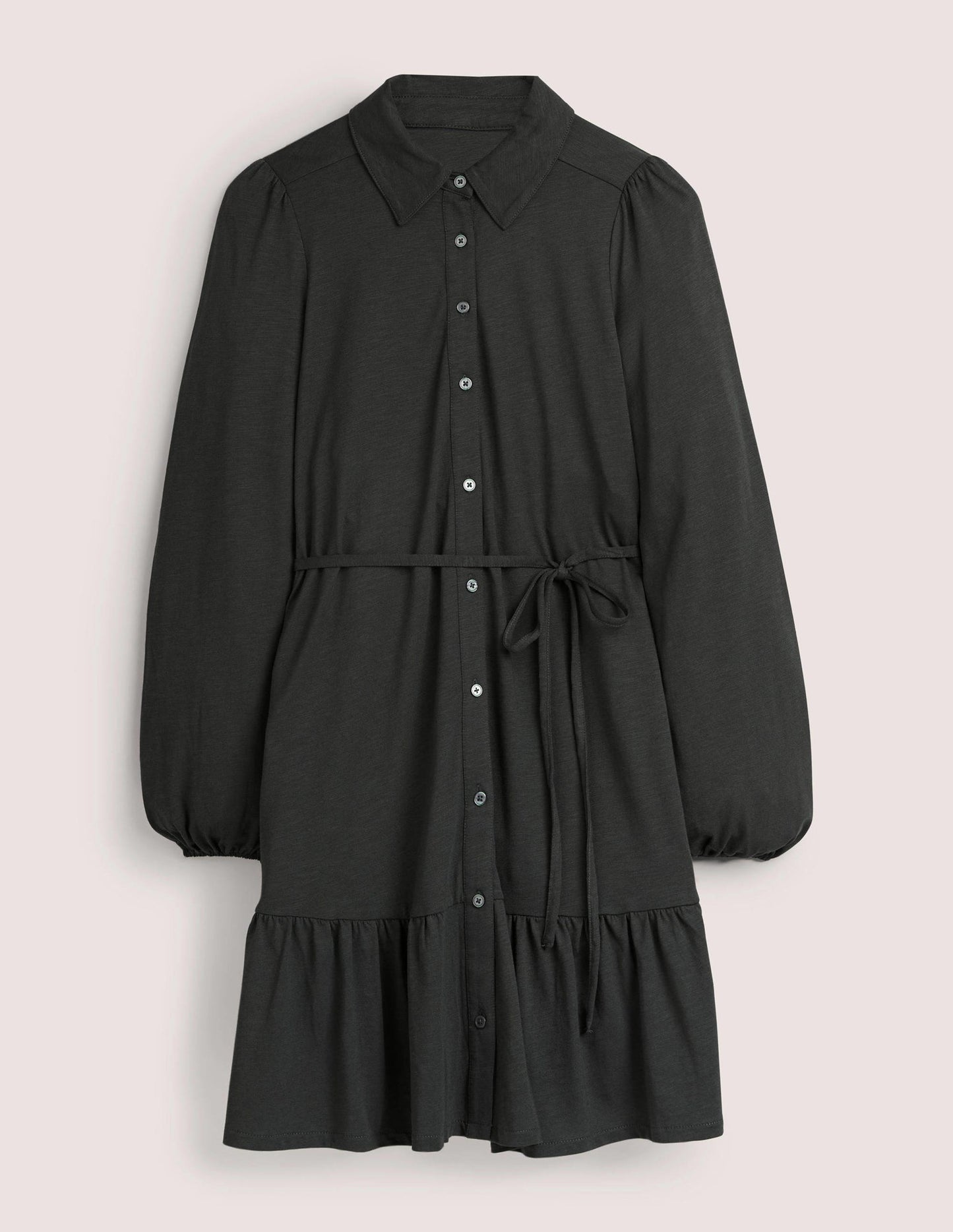 Lockeres Mini-Hemdblusenkleid mit Stufen-Kohlschwarz
