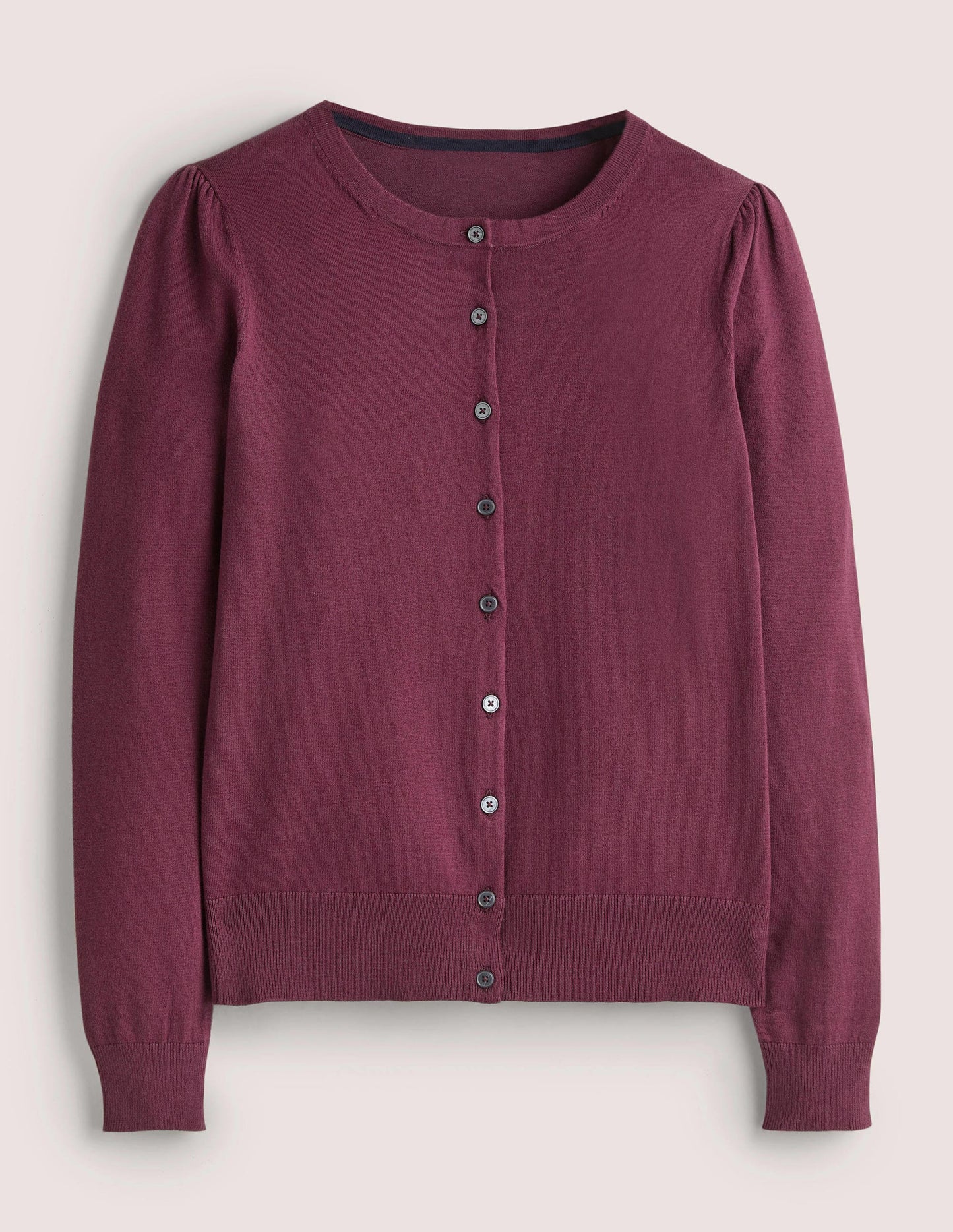 Cotton Crew Neck Cardigan-Berry
