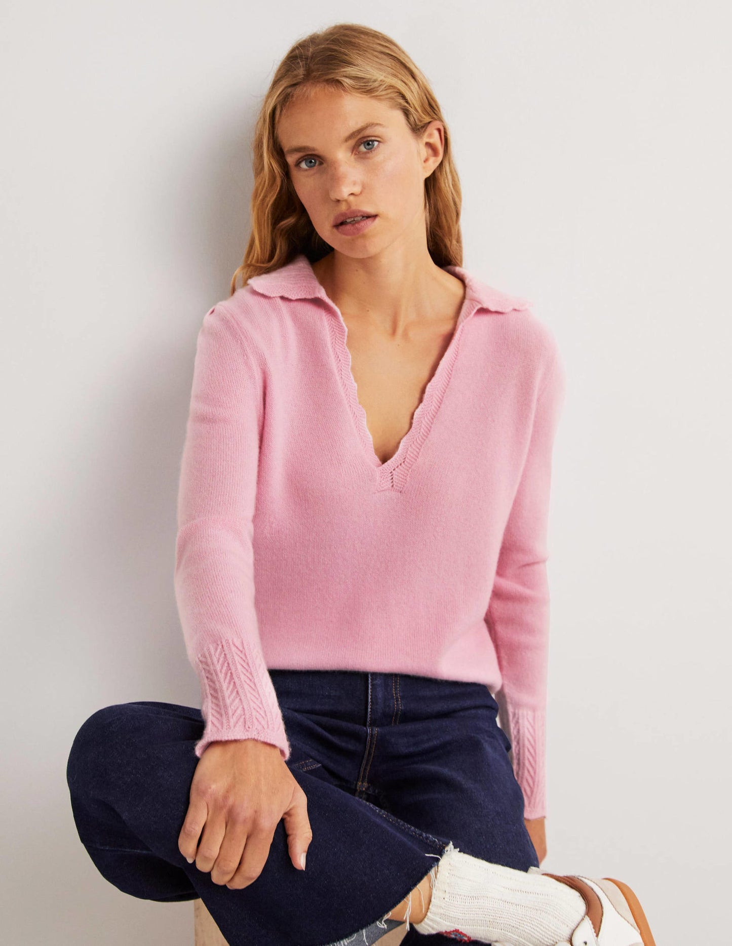 Kaschmirpullover mit Kragendetail-Cameo-Rosa