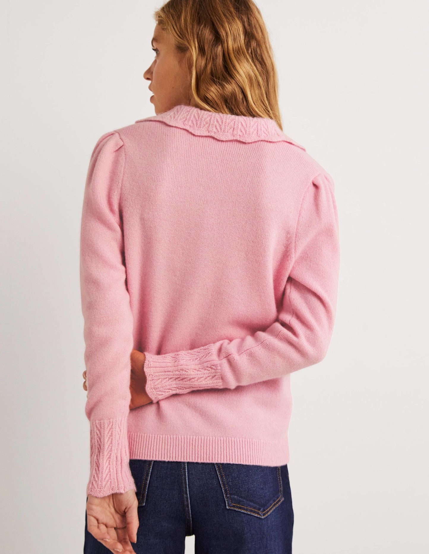 Kaschmirpullover mit Kragendetail-Cameo-Rosa