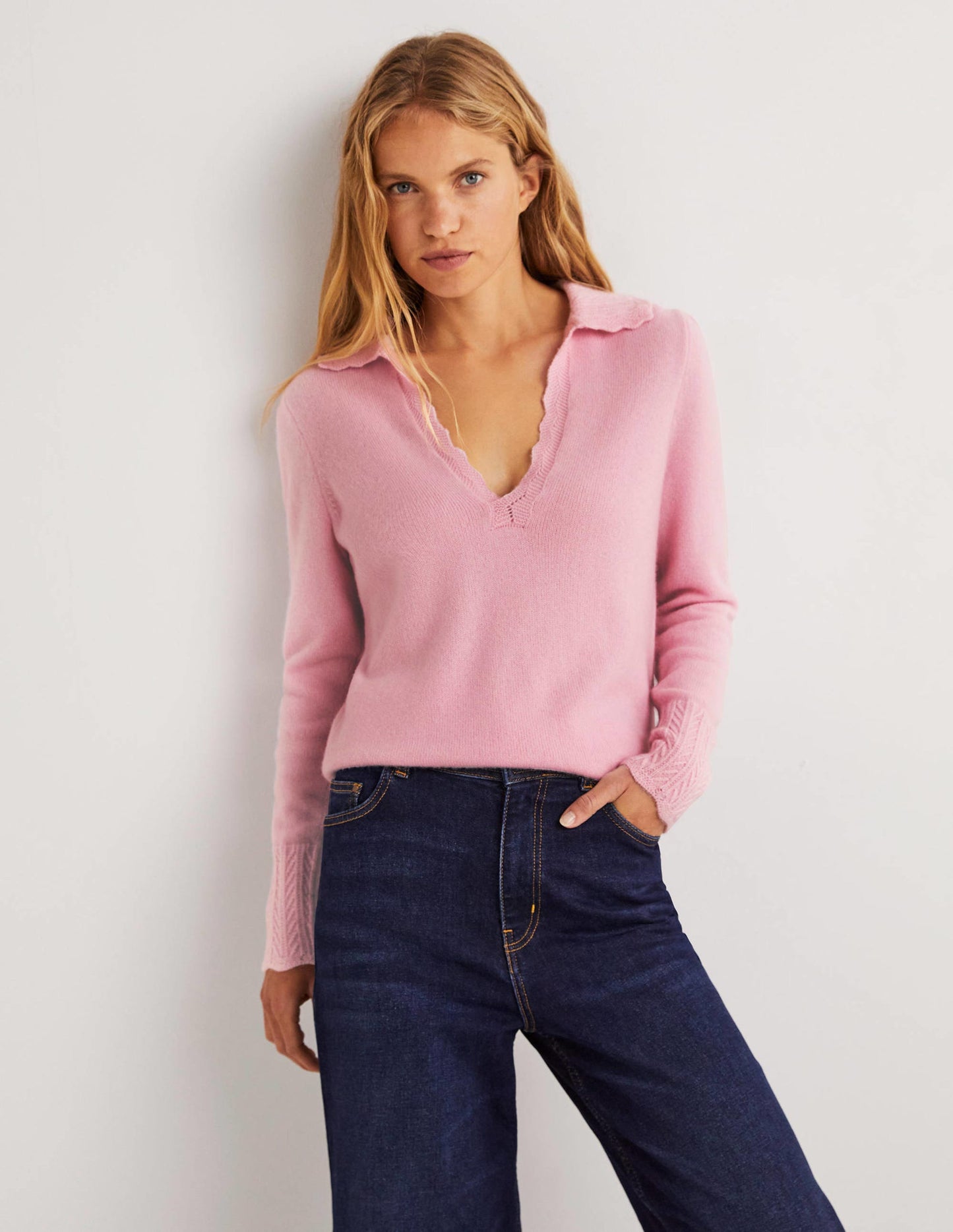 Kaschmirpullover mit Kragendetail-Cameo-Rosa