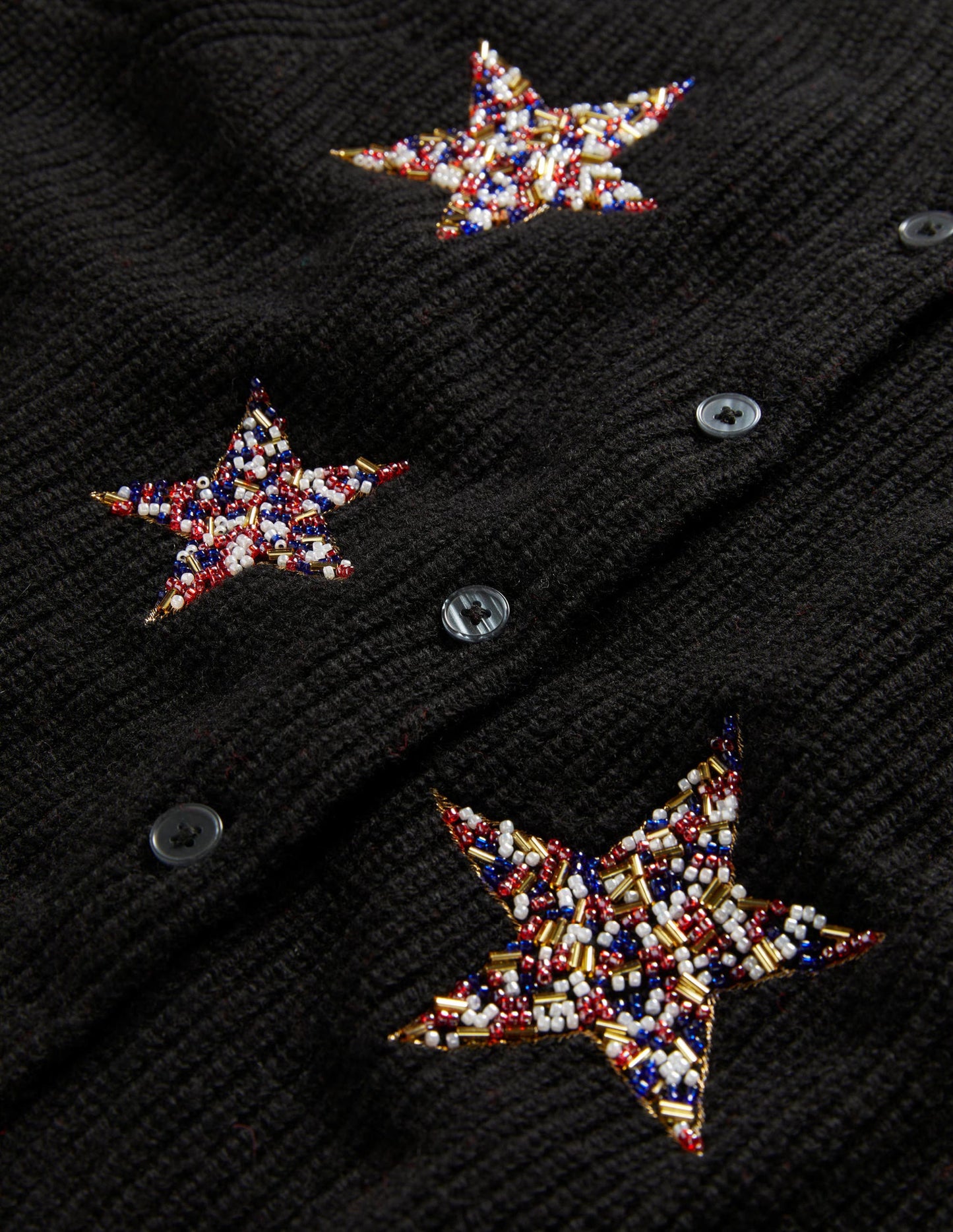 Black Star-Embellished Ribbed Cardigan-Schwarz, Verzierte Sterne