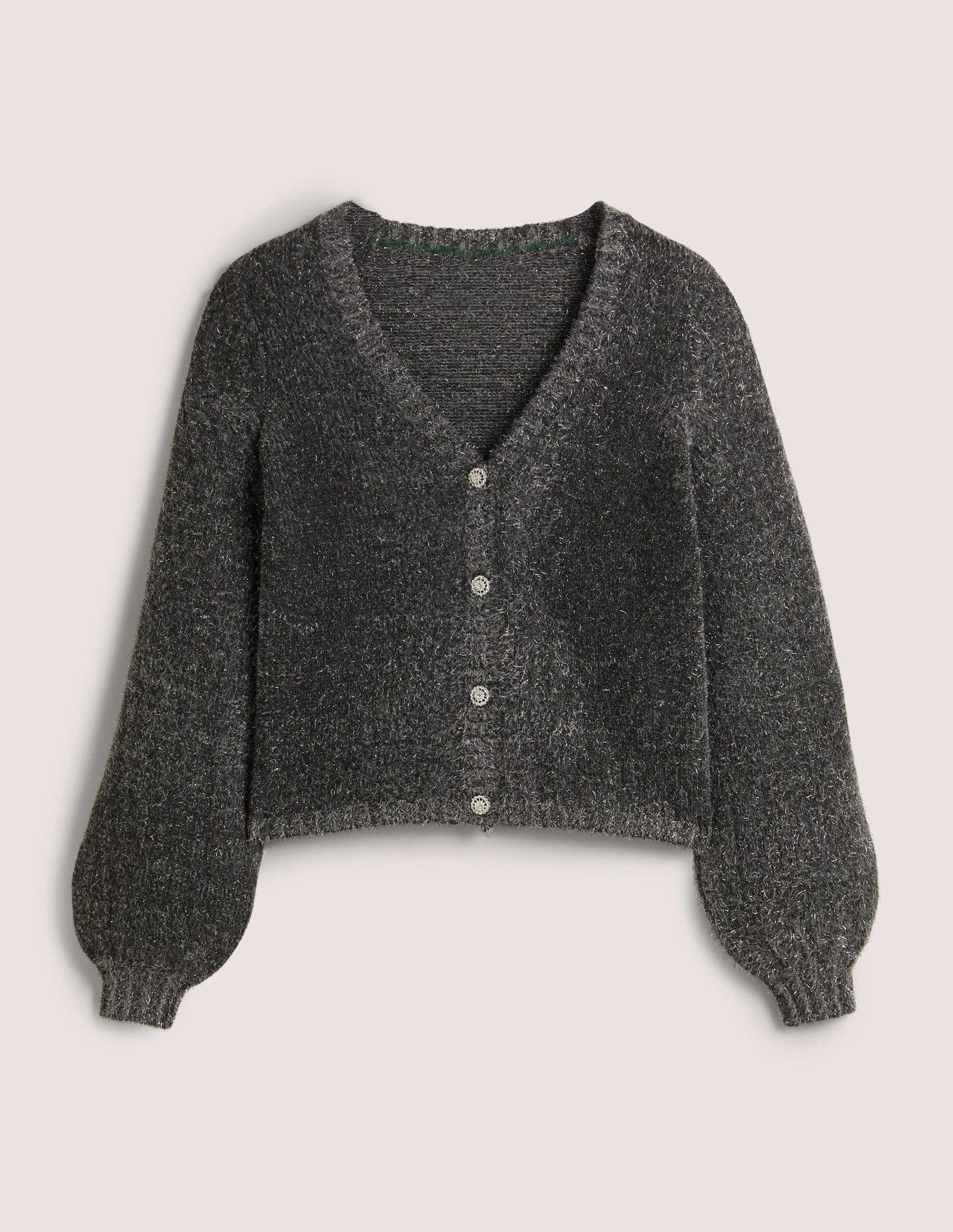 Flauschiger Metallic-Cardigan-Anthrazit Melange, Silber