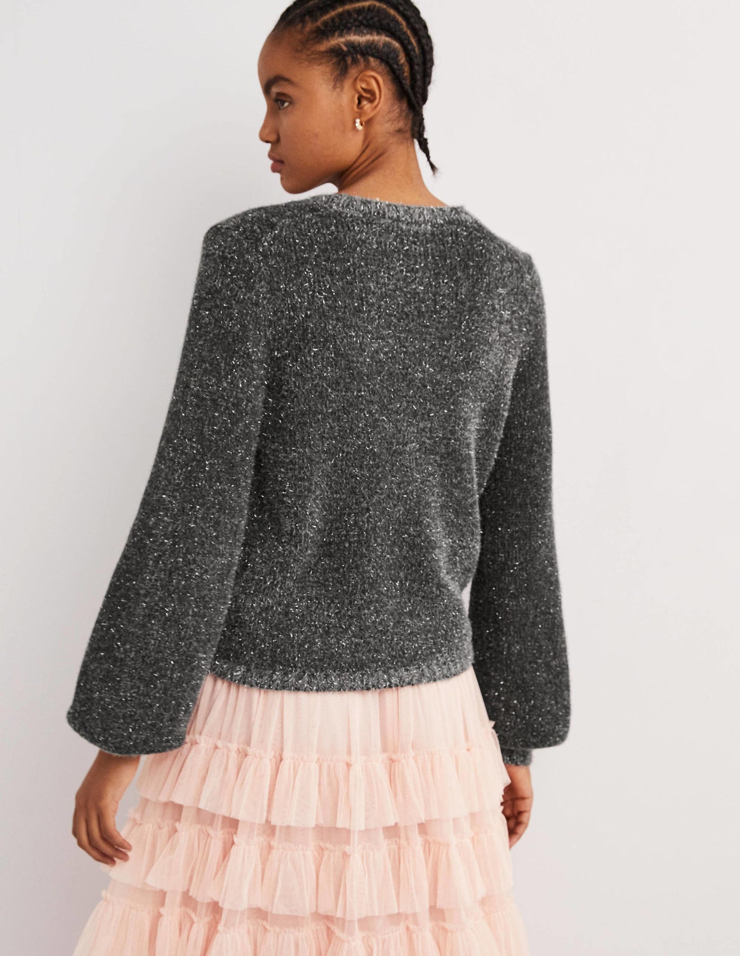 Flauschiger Metallic-Cardigan-Anthrazit Melange, Silber