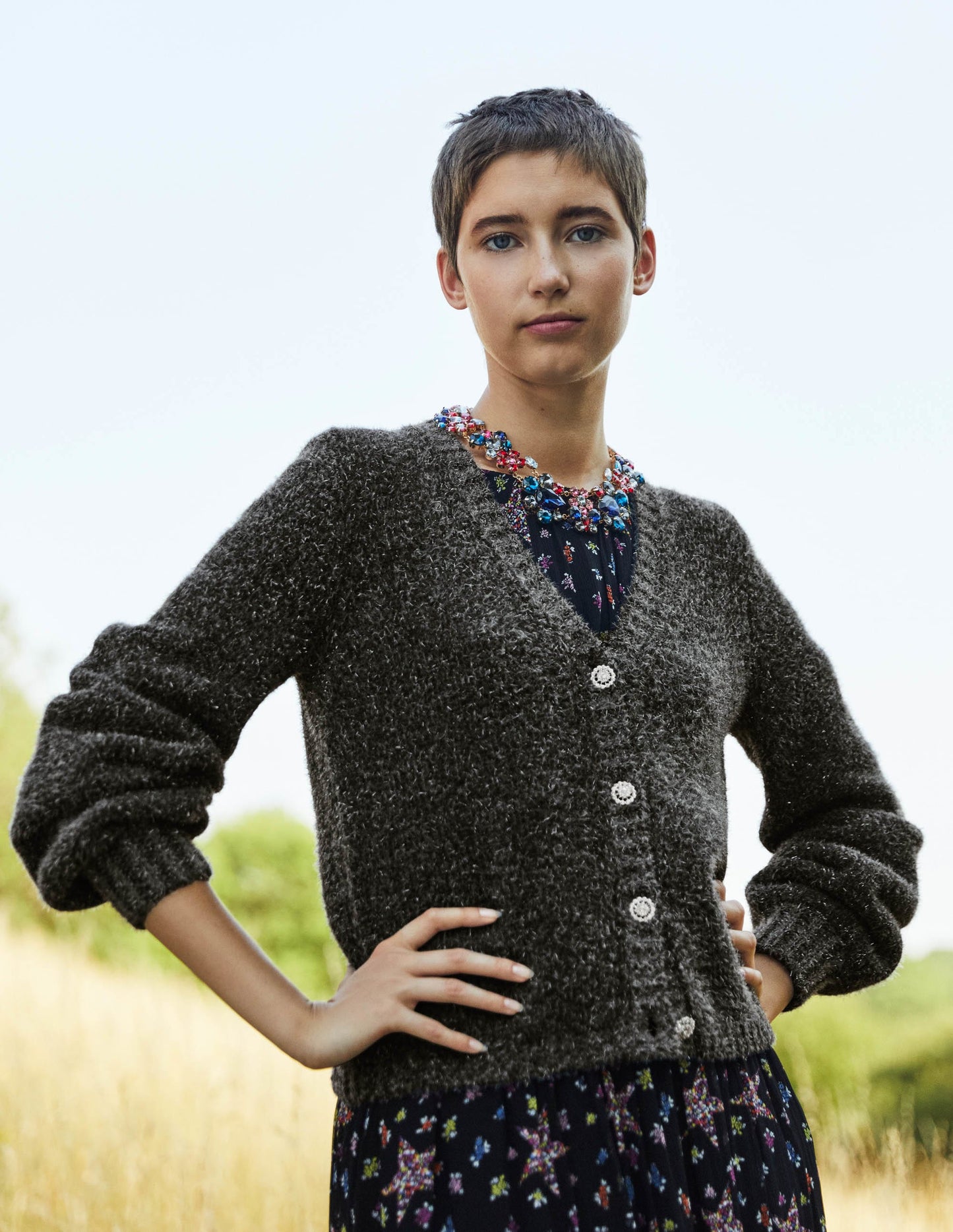 Flauschiger Metallic-Cardigan-Anthrazit Melange, Silber