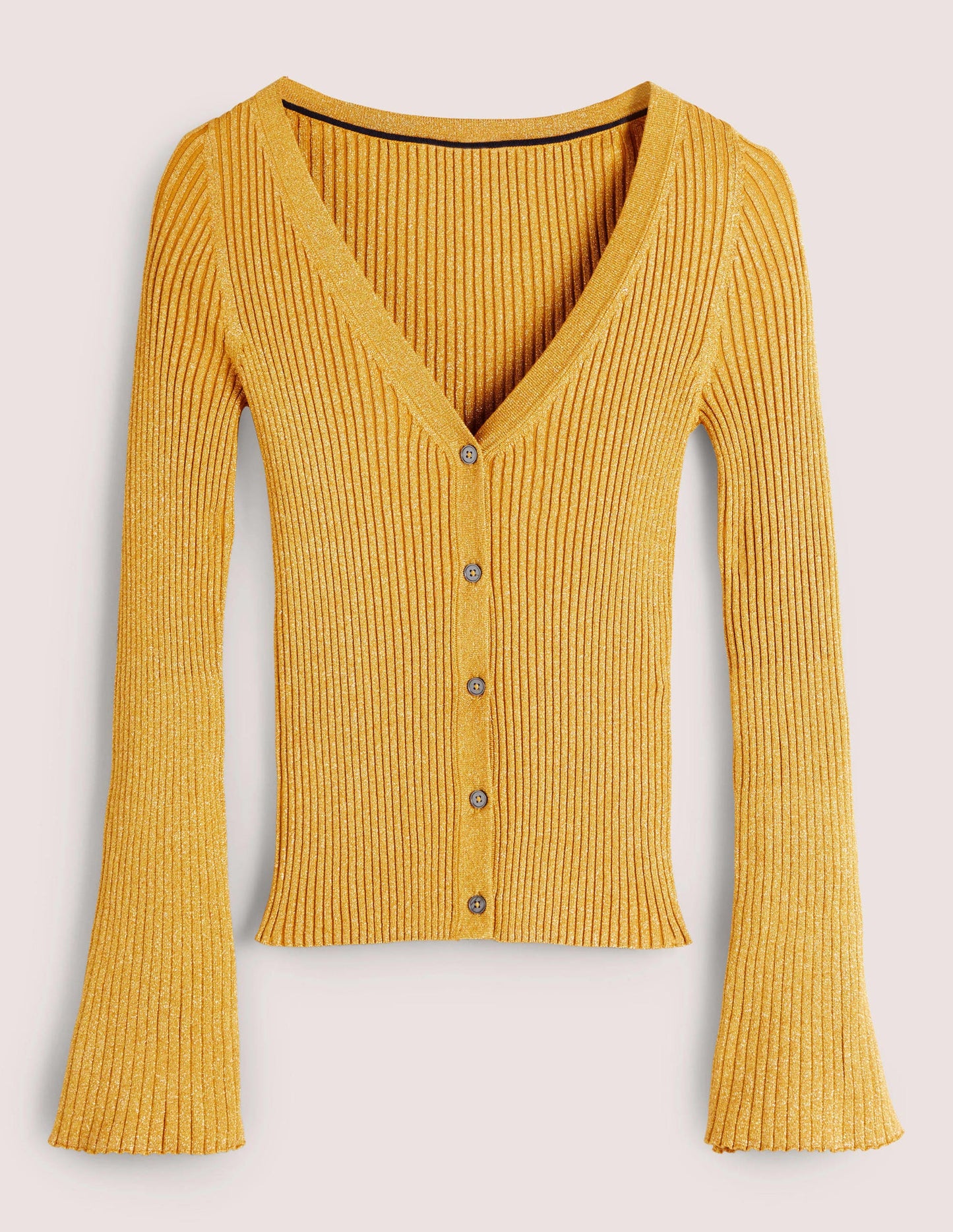 Gold Ribbed Metallic Cardigan-Gold