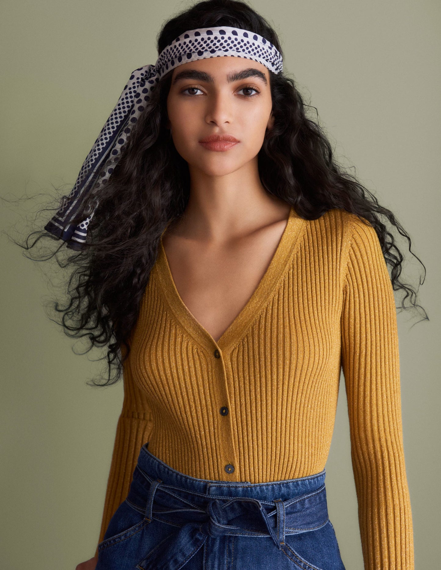 Gold Ribbed Metallic Cardigan-Gold