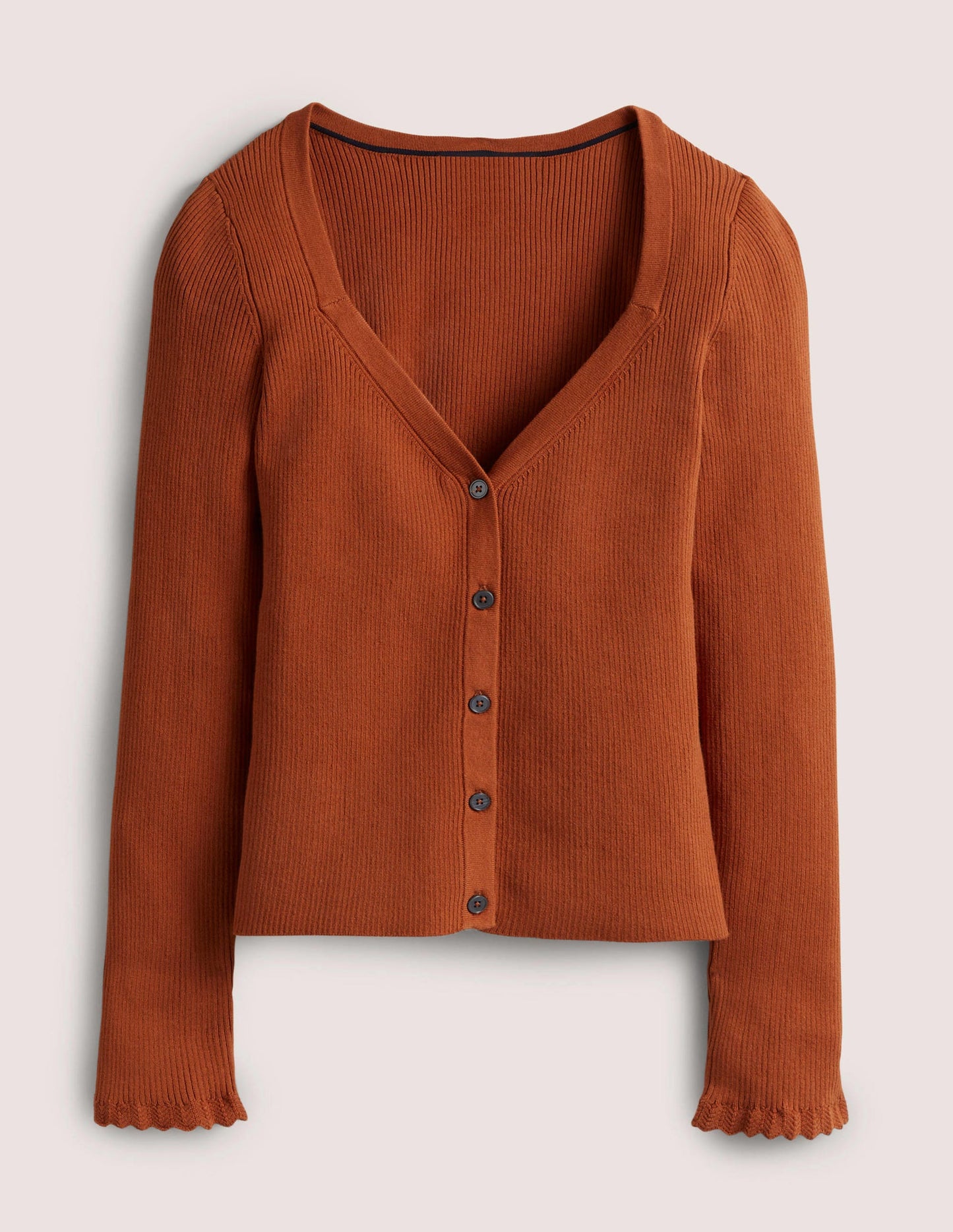 Gerippter Cardigan mit Herzausschnitt-Rostrot