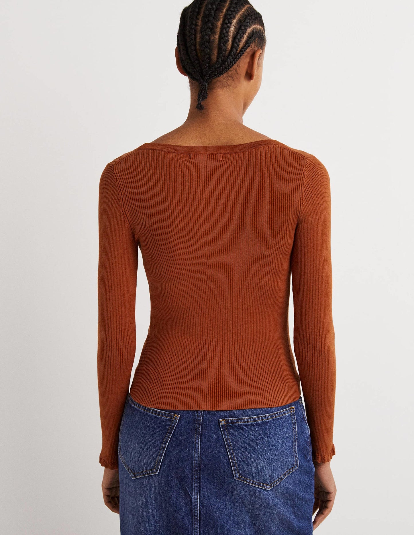 Gerippter Cardigan mit Herzausschnitt-Rostrot