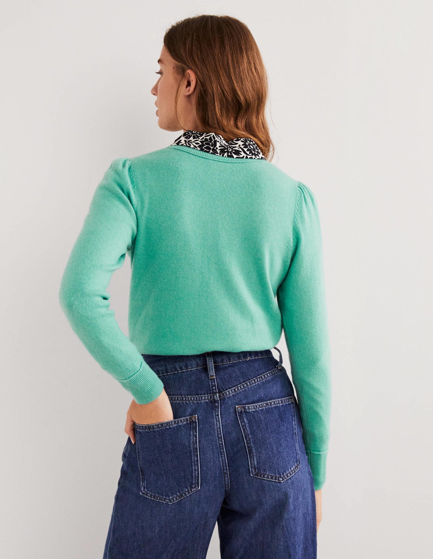 Kaschmirpullover mit Puffärmeln-Indischer Ozean Melange