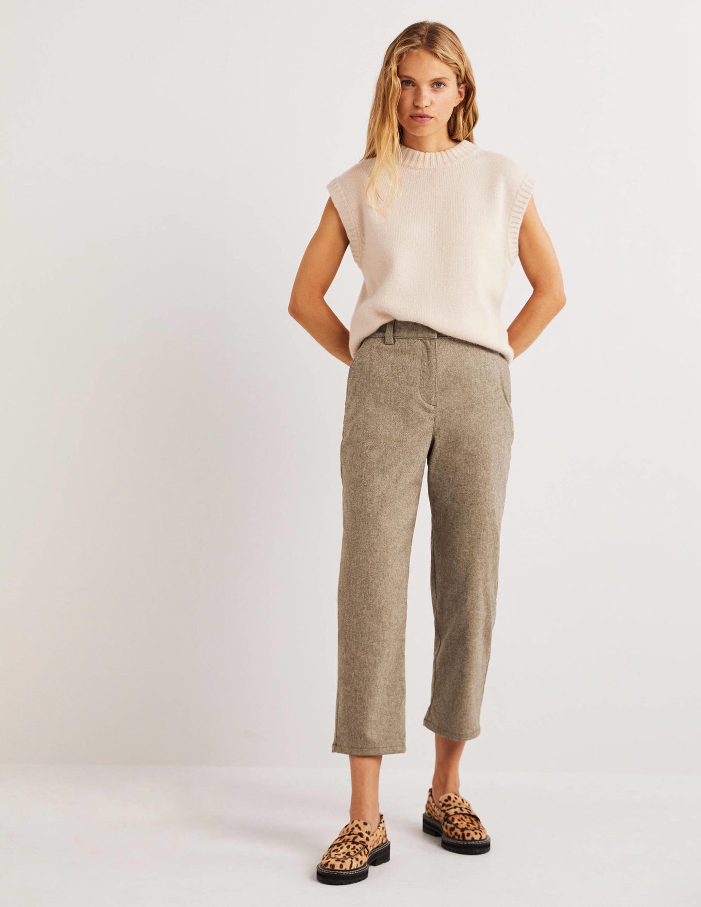 Barrel-Hose aus Flanell-Hellbeige Meliert
