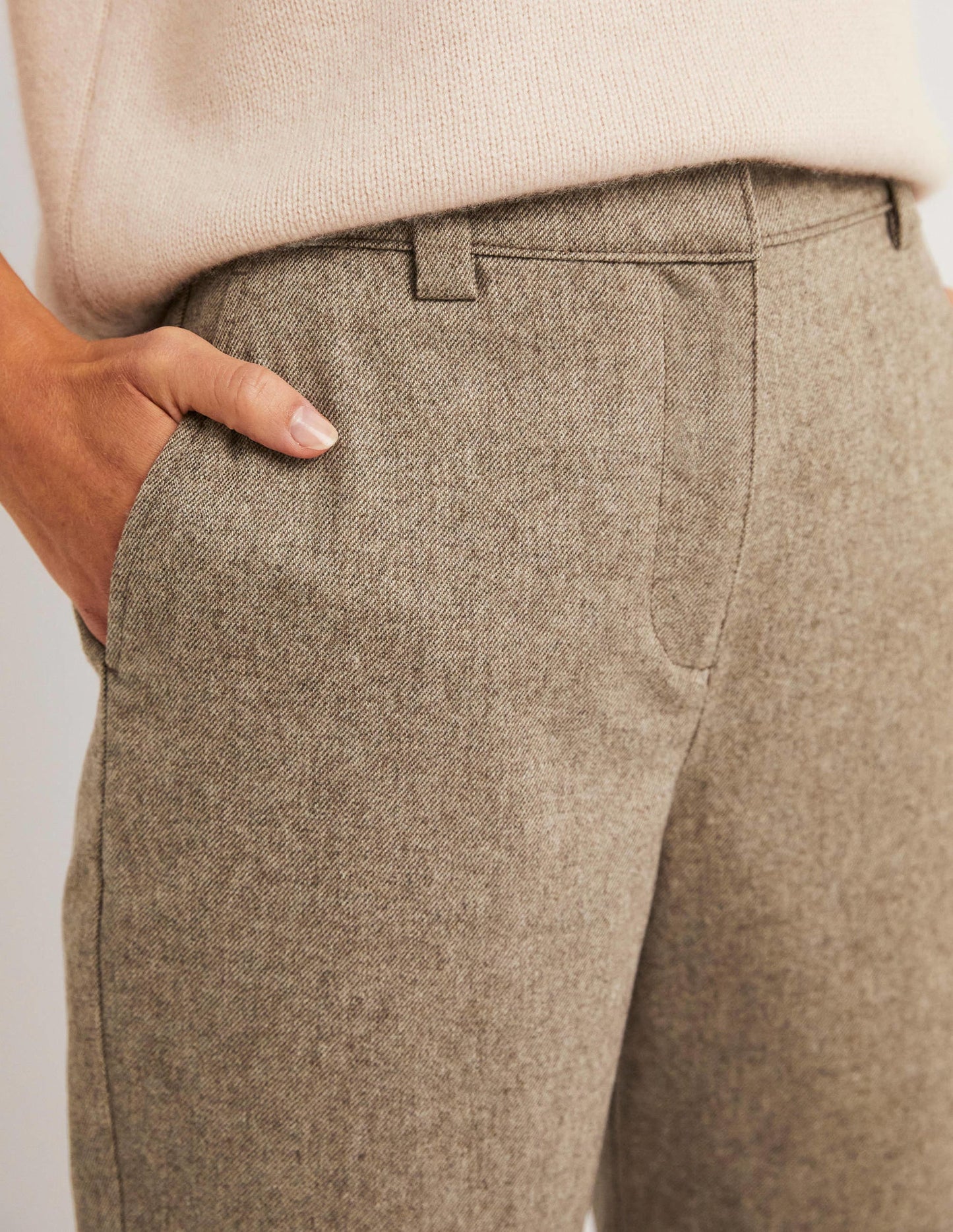 Barrel-Hose aus Flanell-Hellbeige Meliert