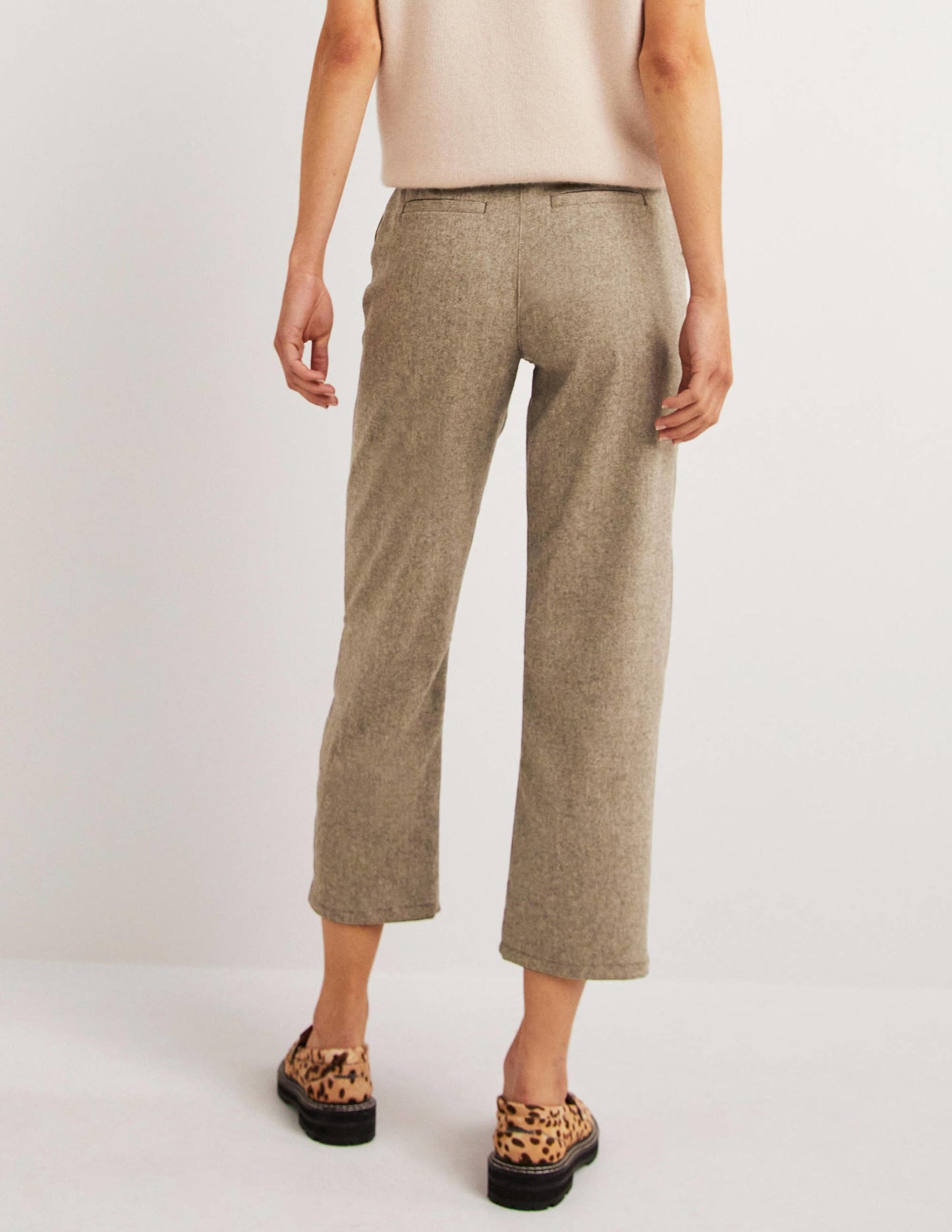 Barrel-Hose aus Flanell-Hellbeige Meliert