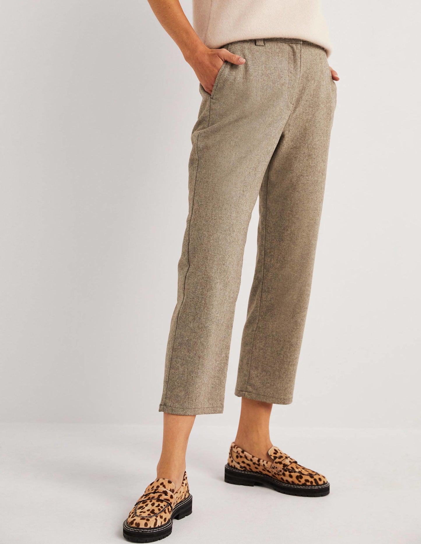 Barrel-Hose aus Flanell-Hellbeige Meliert