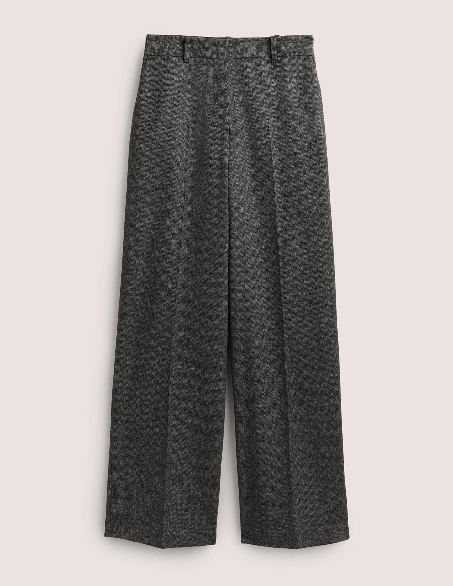 Wollhose mit weitem Bein-Grau, Fischgrätmuster