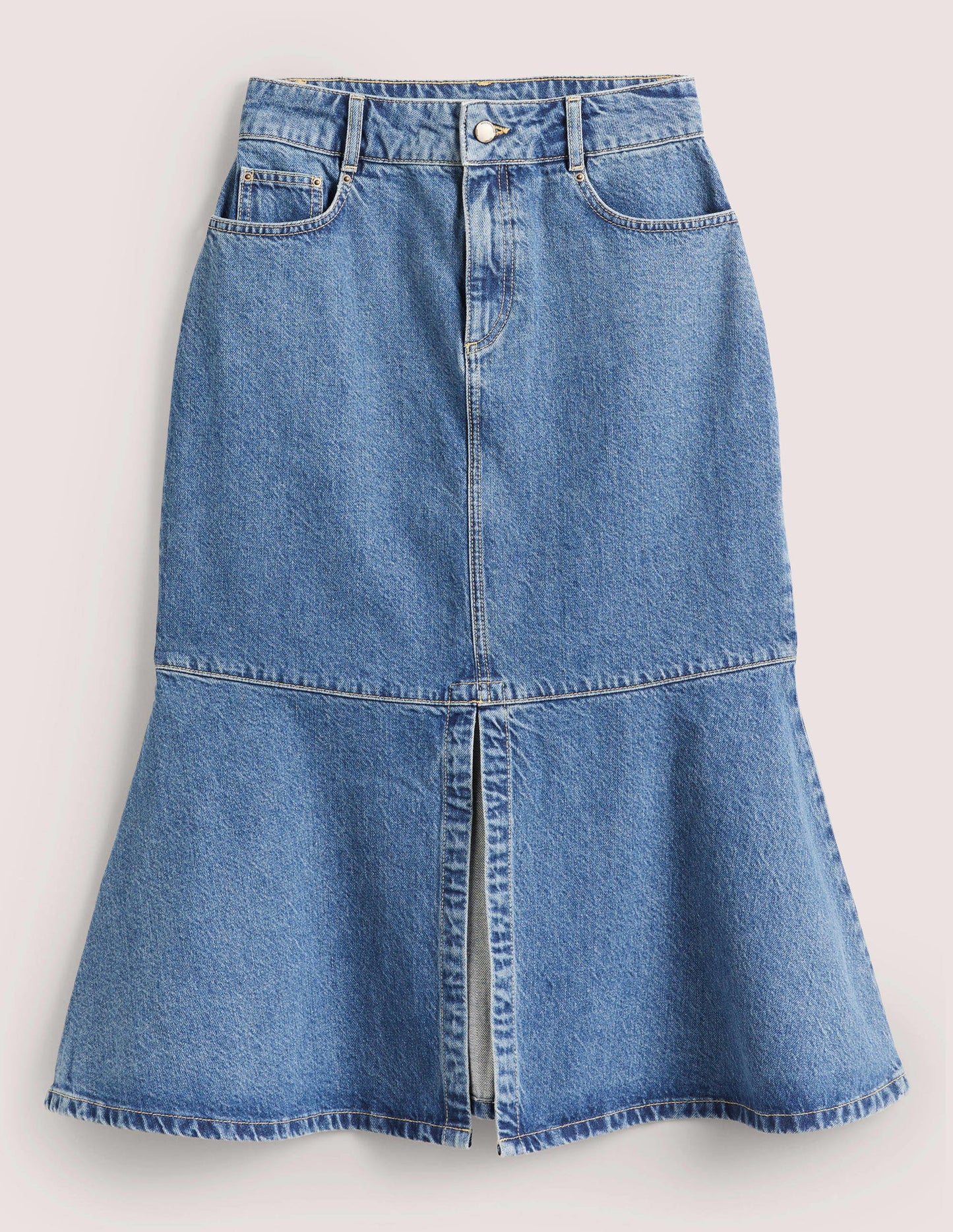 Ausgestellter Midirock aus Denim-Helles Vintageblau