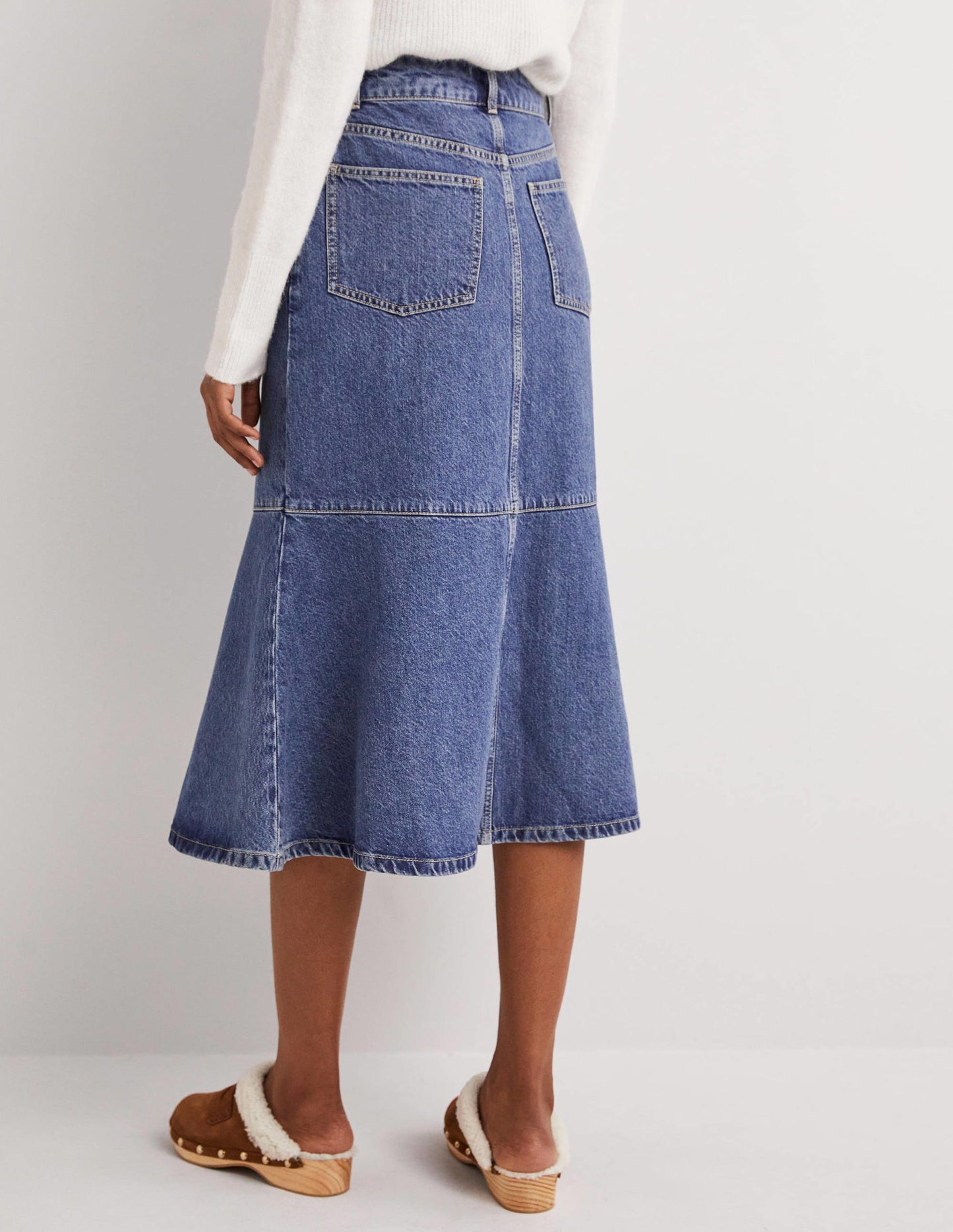 Ausgestellter Midirock aus Denim-Helles Vintageblau