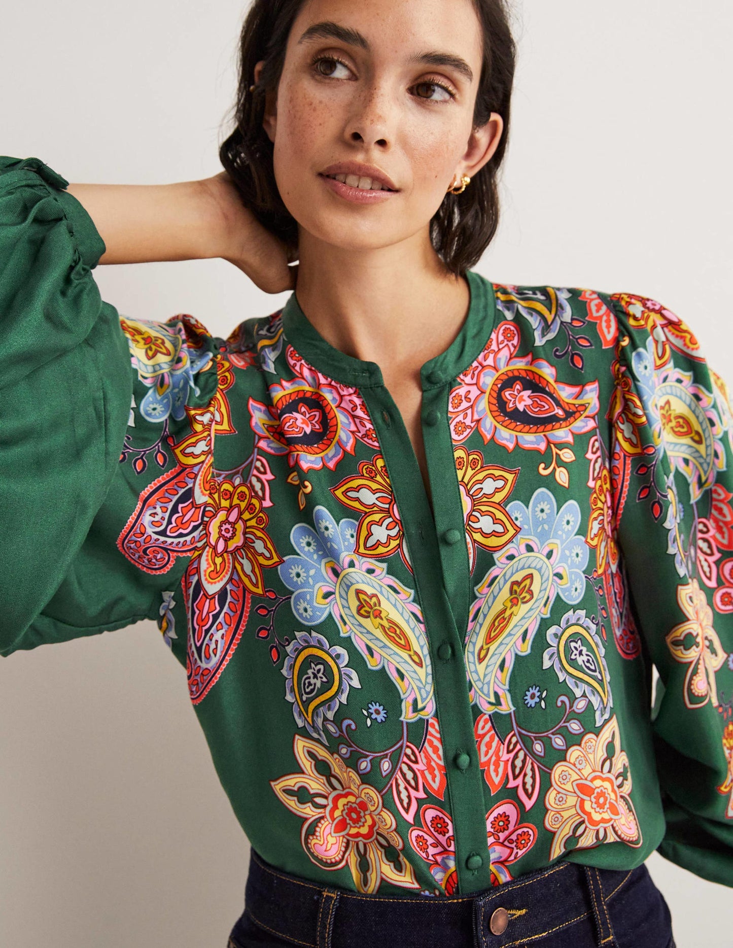 Anna Bluse mit Blousonärmeln-Trekking-Grün, Paisleymuster