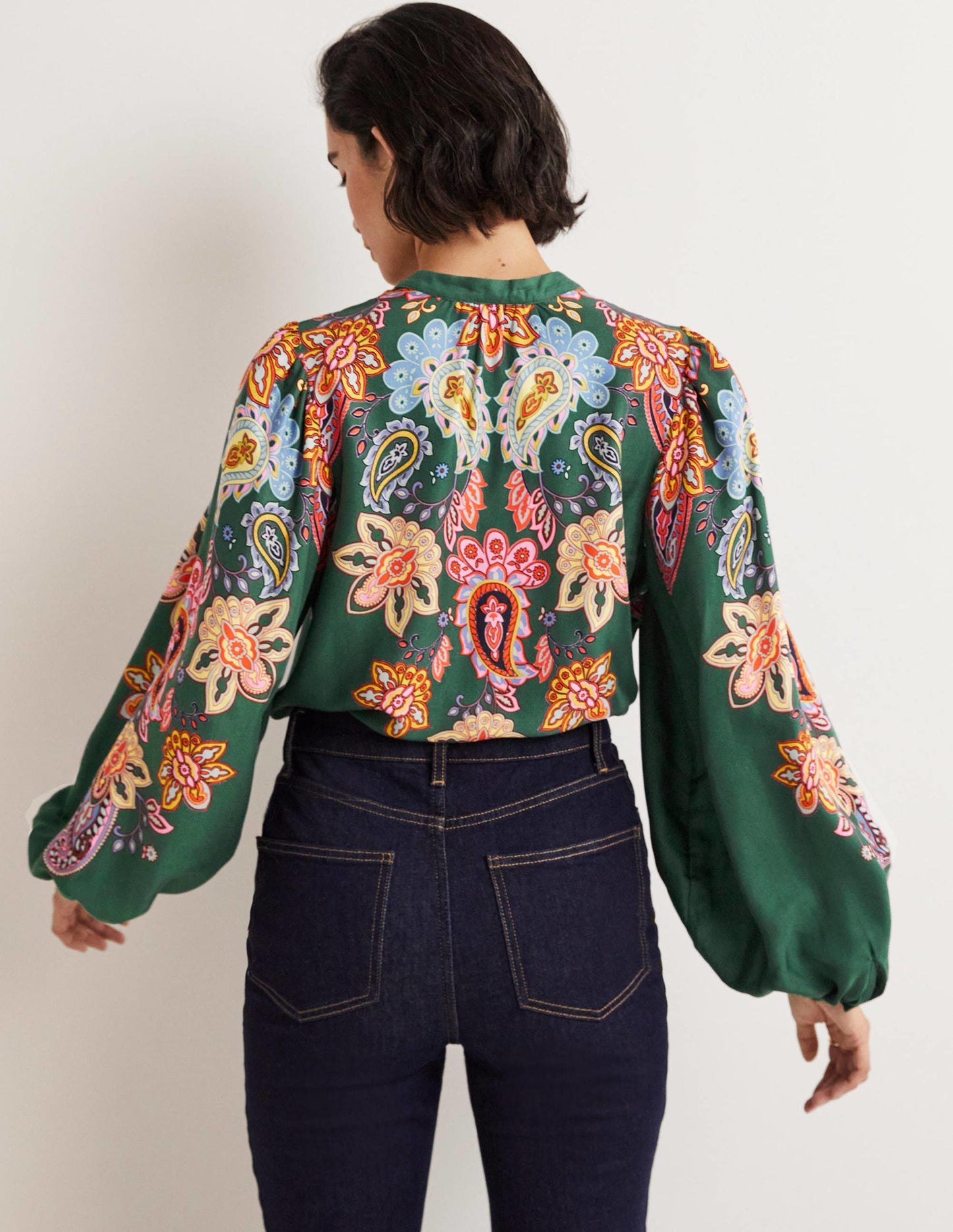 Anna Bluse mit Blousonärmeln-Trekking-Grün, Paisleymuster