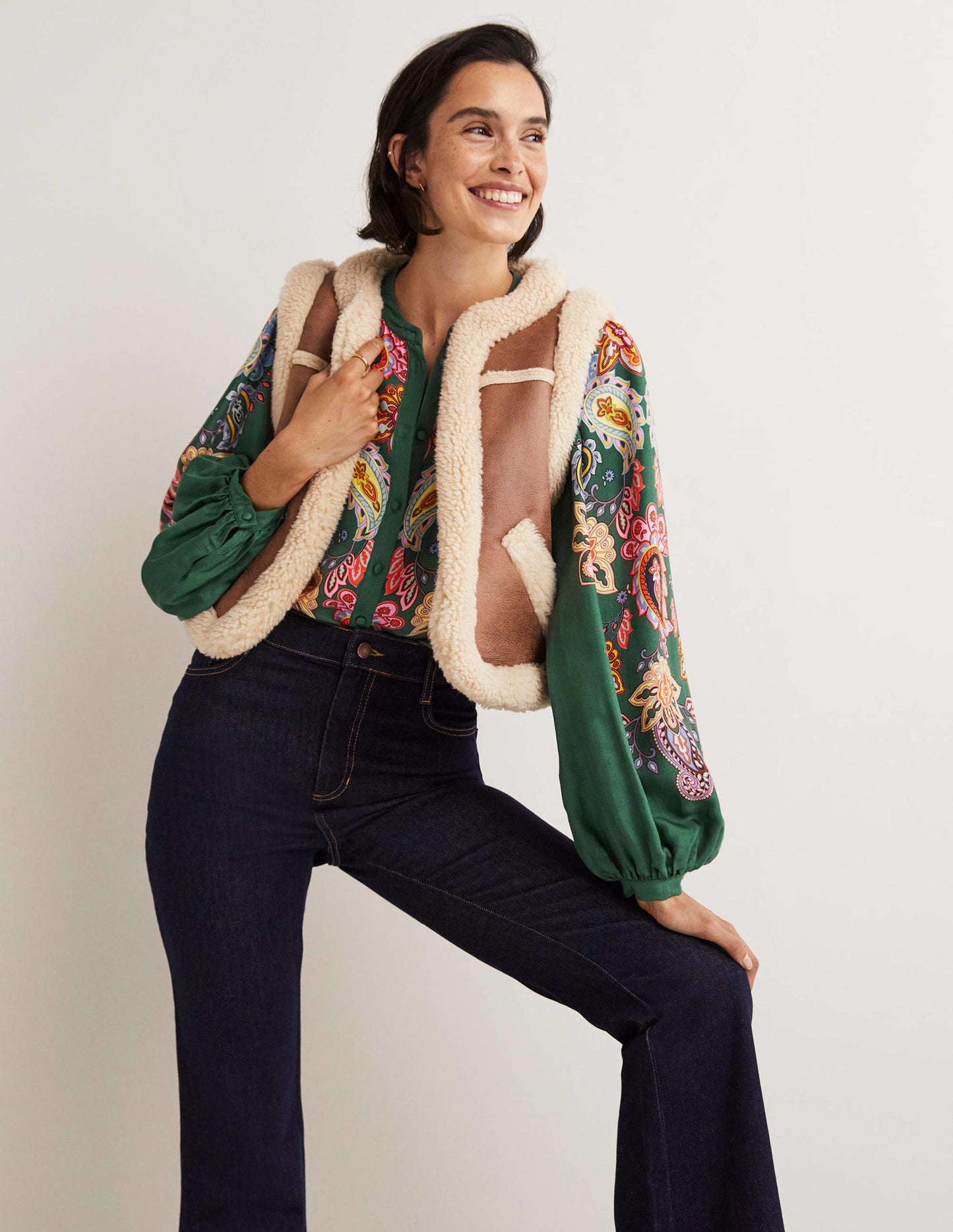Anna Bluse mit Blousonärmeln-Trekking-Grün, Paisleymuster