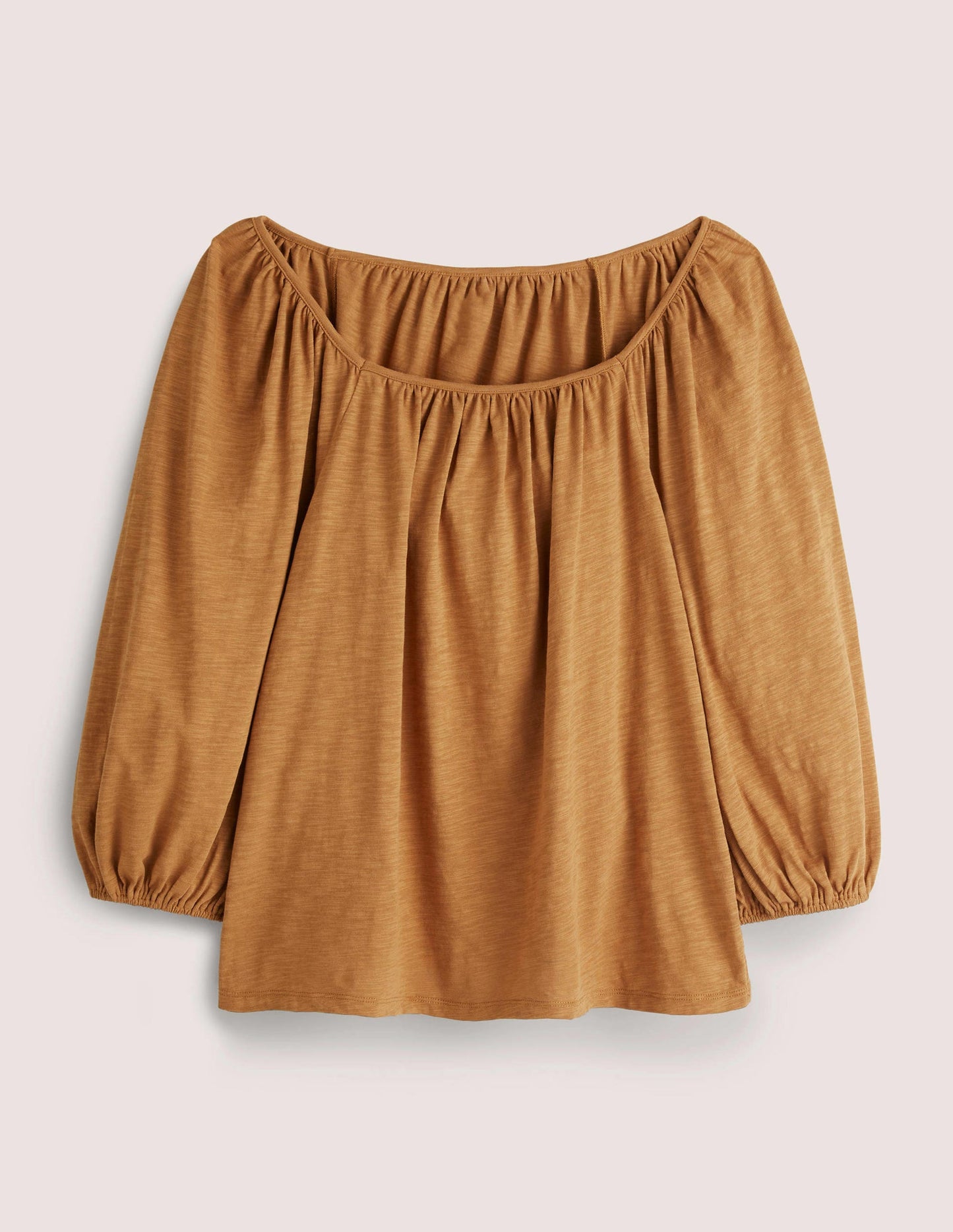 Blouson Sleeve Cotton Top-Butterscotch Brown