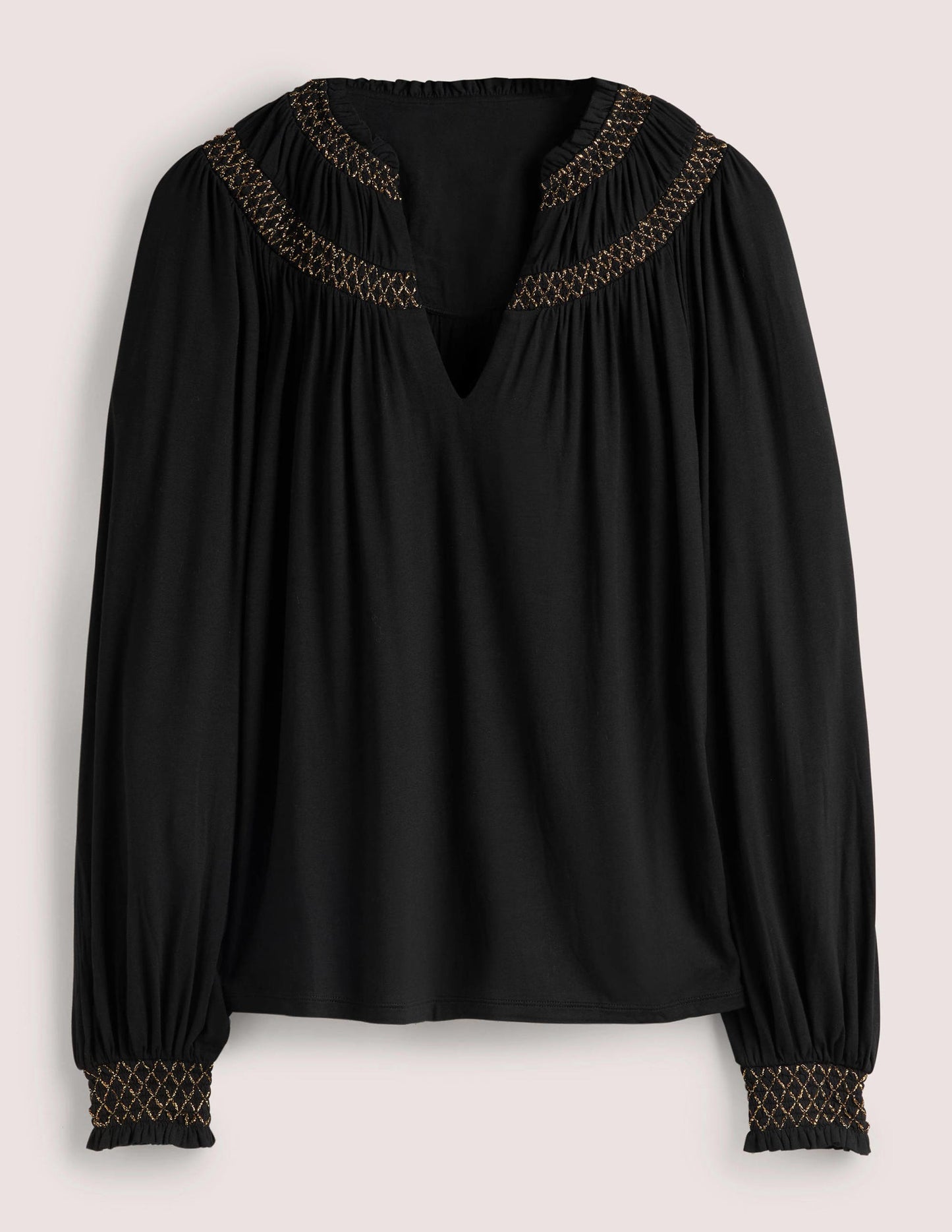 Metallic-Oberteil mit Smokpasse-Schwarz, Gold