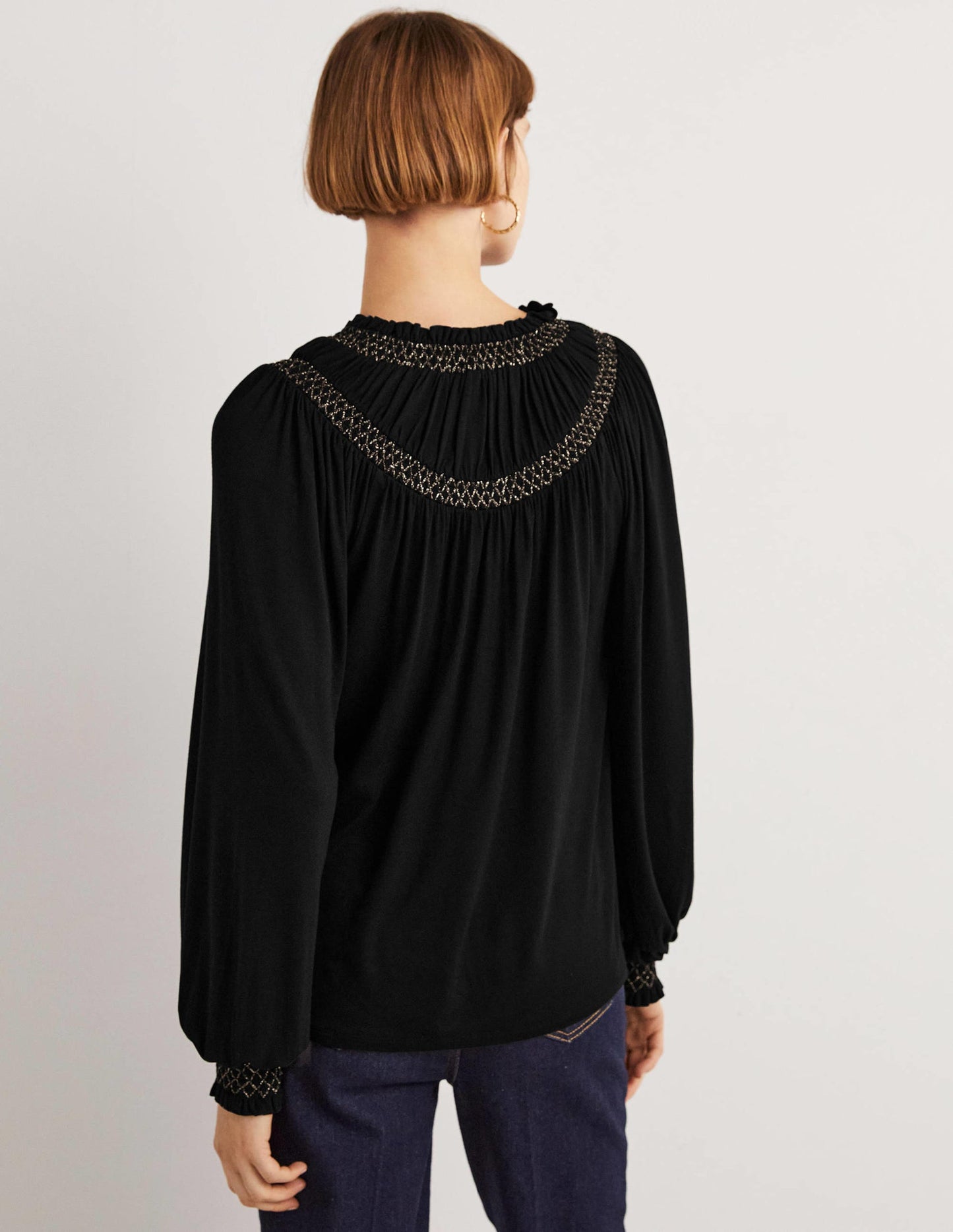 Metallic-Oberteil mit Smokpasse-Schwarz, Gold