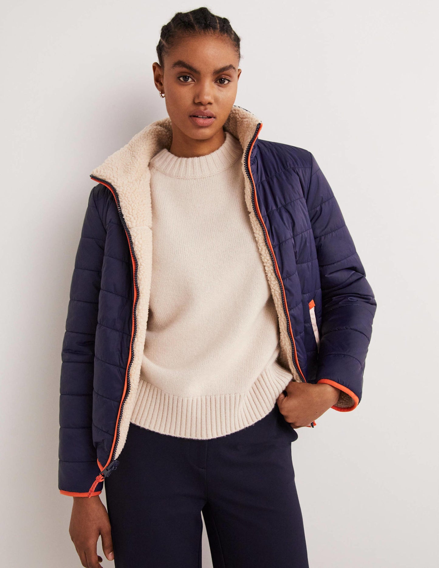 Wendbare Borg-Steppjacke-Navy/Tigerlilienrot