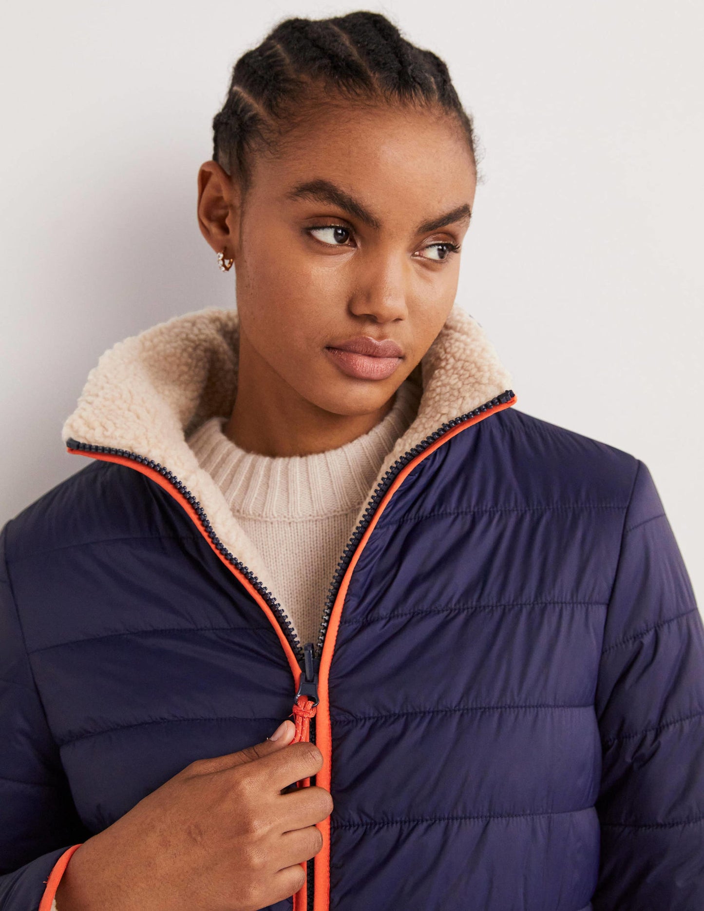 Wendbare Borg-Steppjacke-Navy/Tigerlilienrot