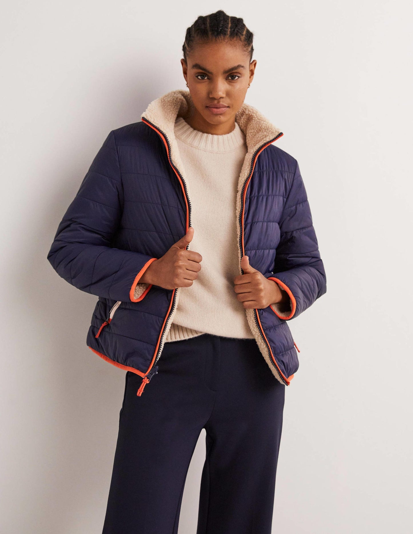 Wendbare Borg-Steppjacke-Navy/Tigerlilienrot