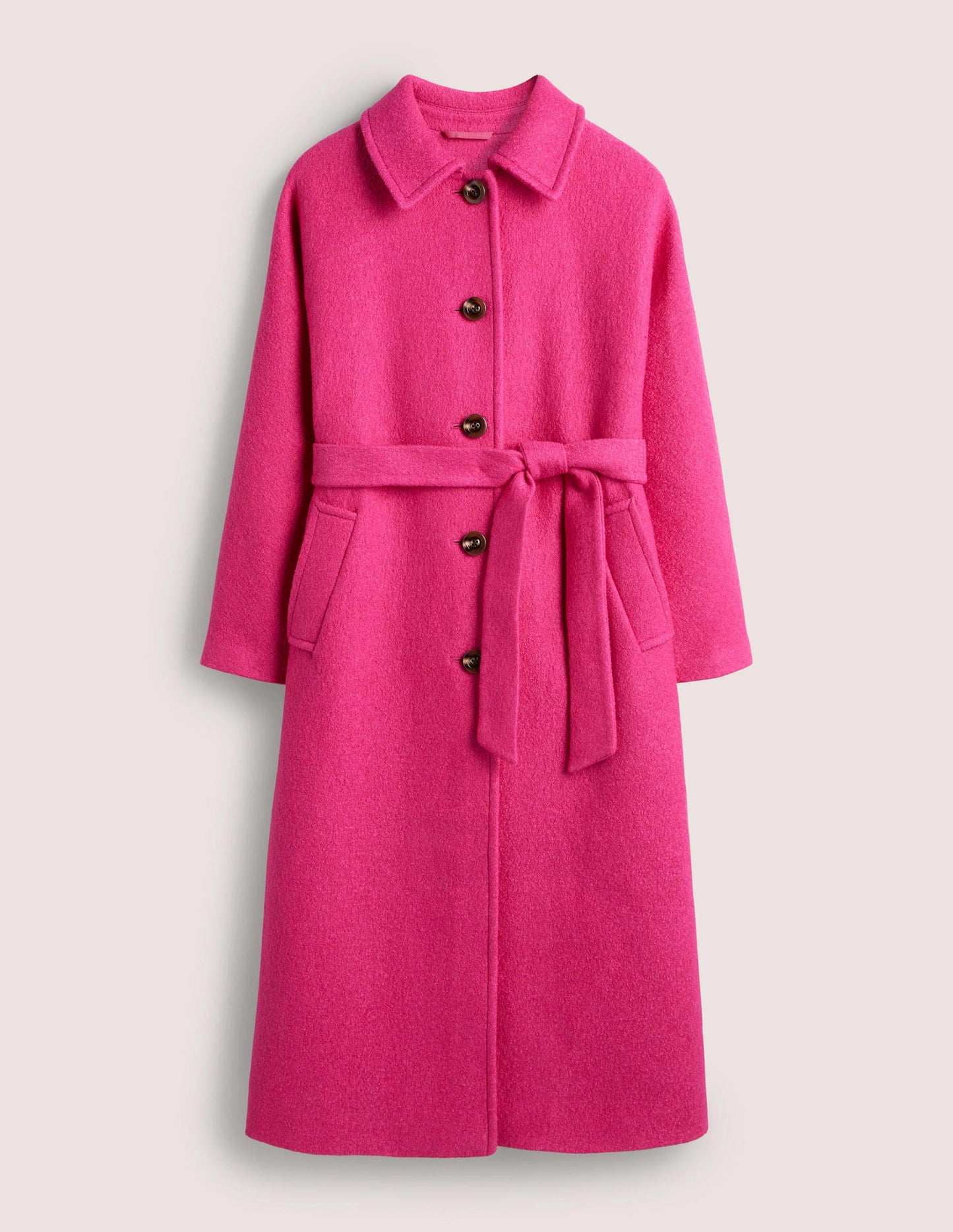 Strukturierter Maxi-Wollmantel mit Gürtel-Rosa
