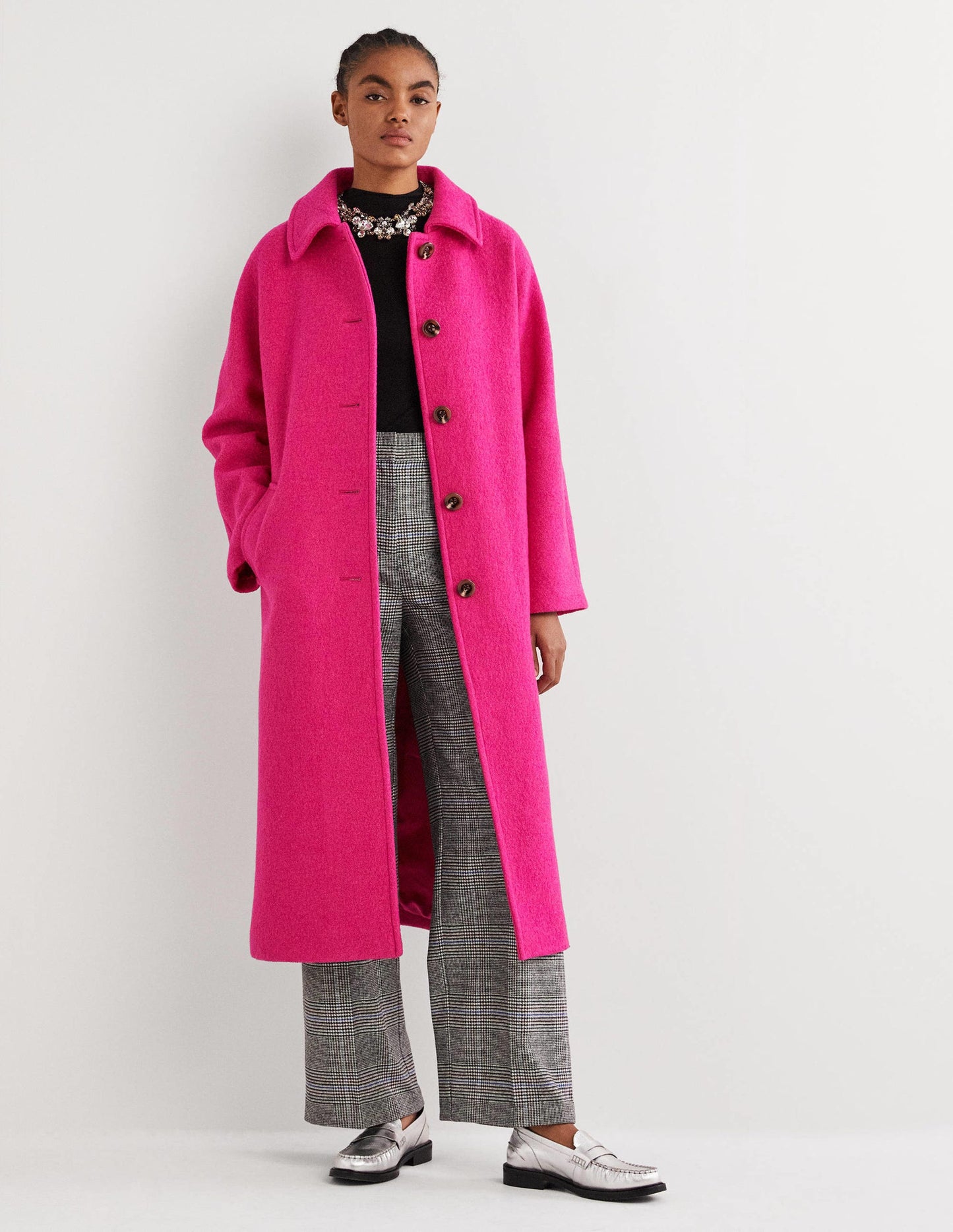 Strukturierter Maxi-Wollmantel mit Gürtel-Rosa