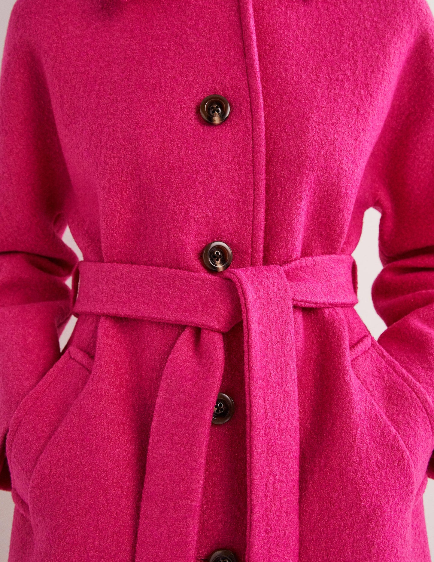 Strukturierter Maxi-Wollmantel mit Gürtel-Rosa