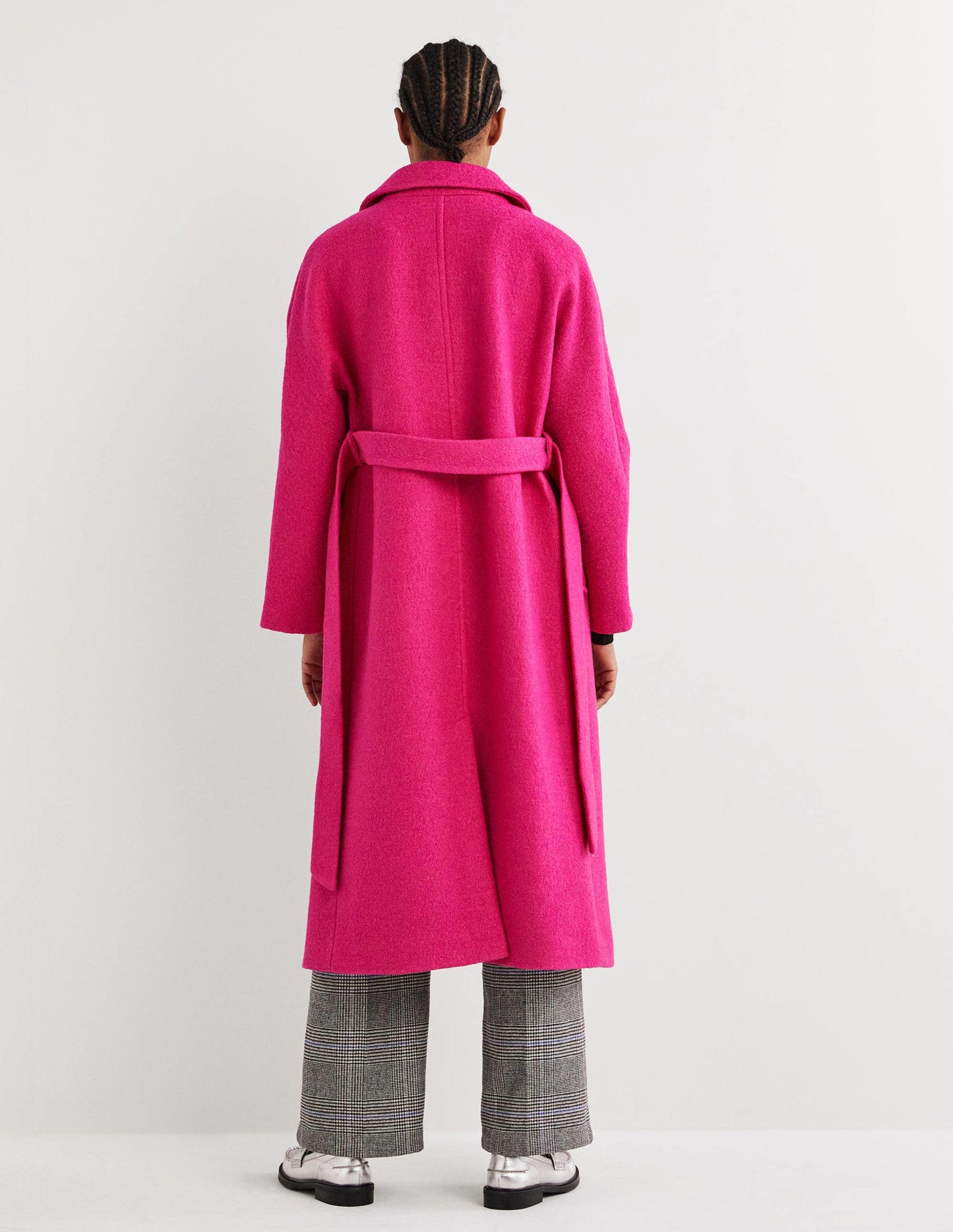Strukturierter Maxi-Wollmantel mit Gürtel-Rosa