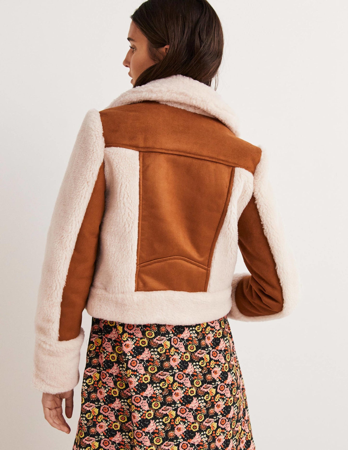 Bikerjacke mit Lammfellimitat-Haselnussbraun, Lammfell