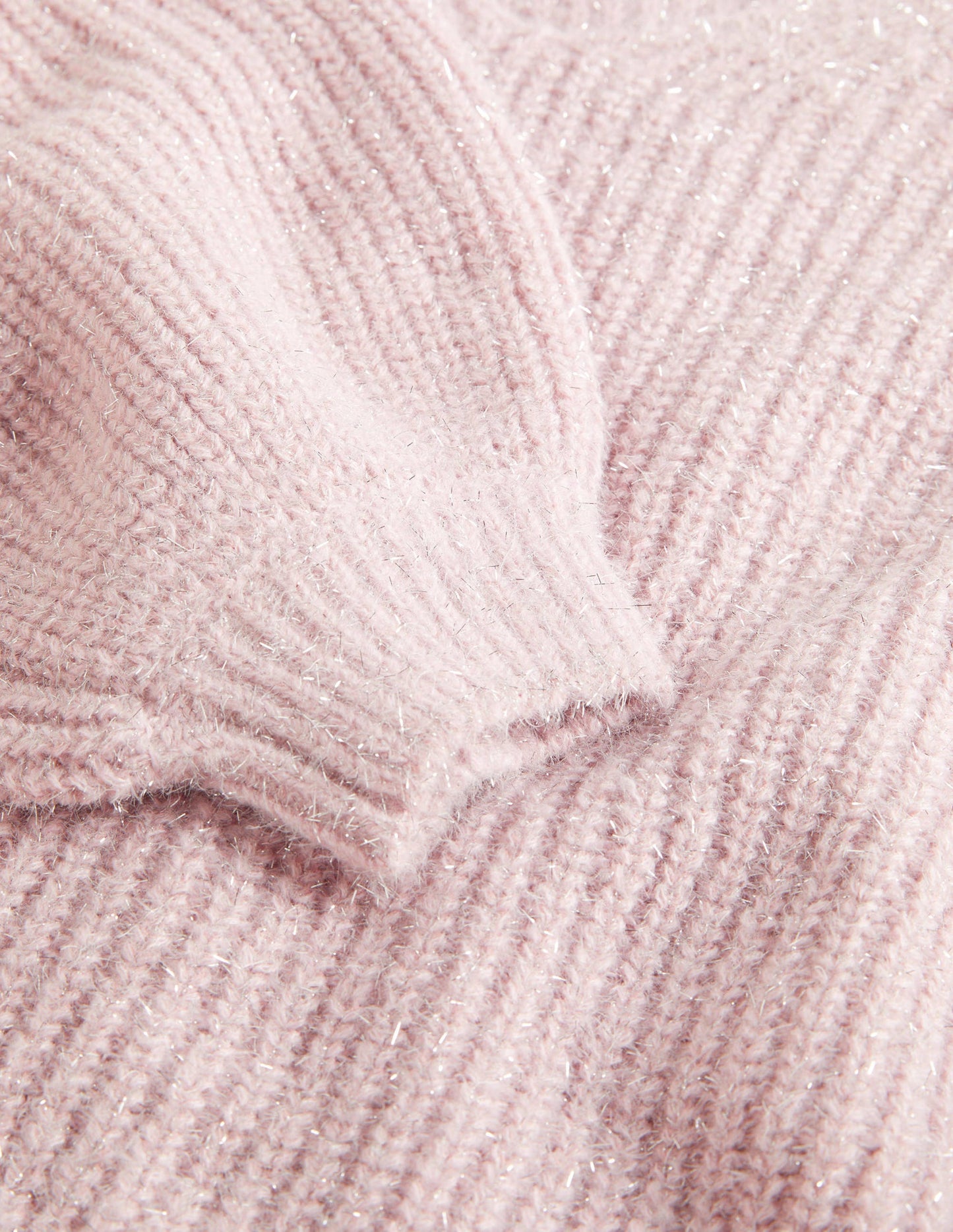 Flauschiger Grobstrick-Pullover mit V-Ausschnitt-Cameo-Rosa, Glitzer