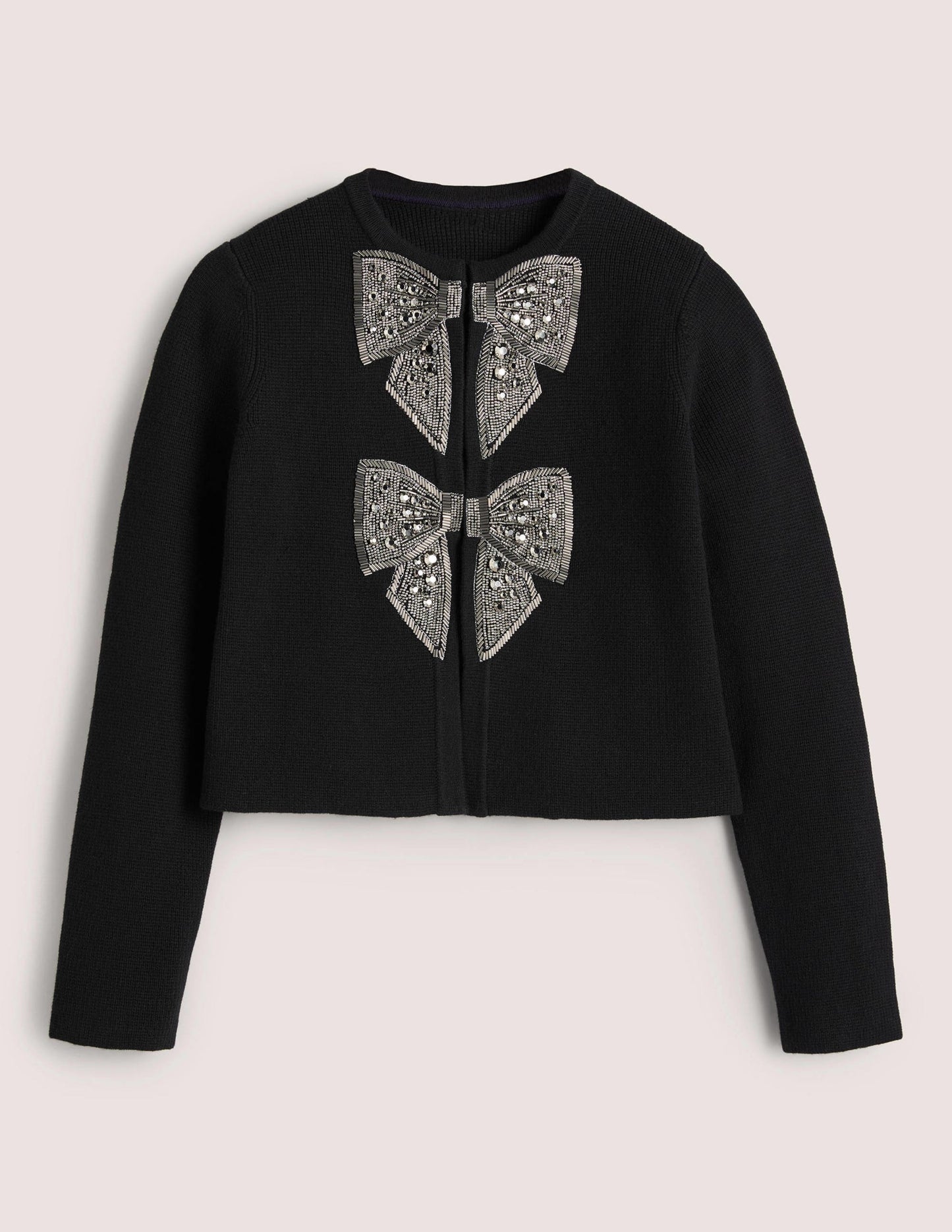 Verzierte Jacke aus Strick-Schwarz, Verzierte Schleifen